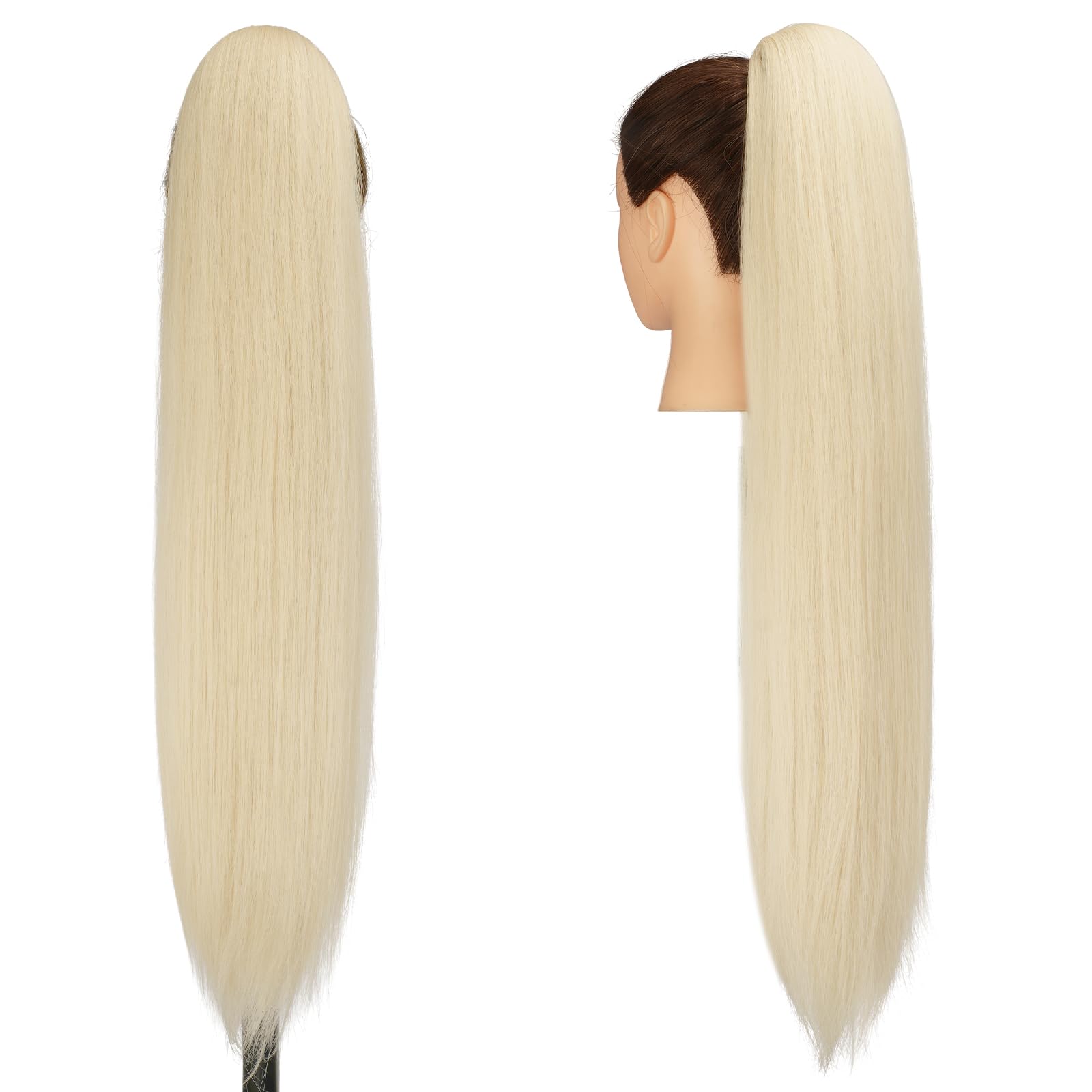 Feshfen Straight Drawstring Ponytails Extension Long Straight Pony Tails Natural Synthetic Hairpiece Clip In Ponytails Hairpiece