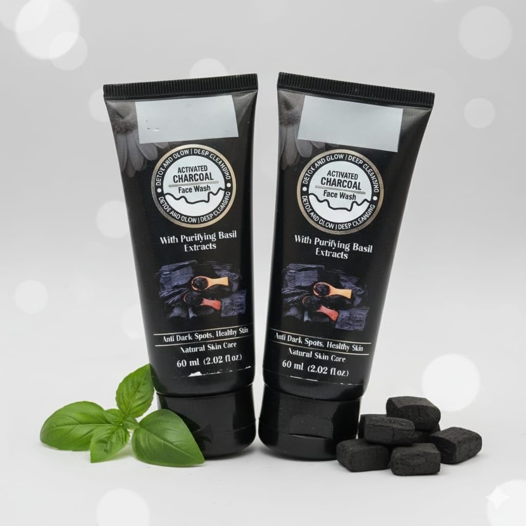 New Activated Charcoal Face Wash With Purifying Basil Extracts, Anti Dark Spots, Deep Cleansing, 60 Ml, Pack Of 2