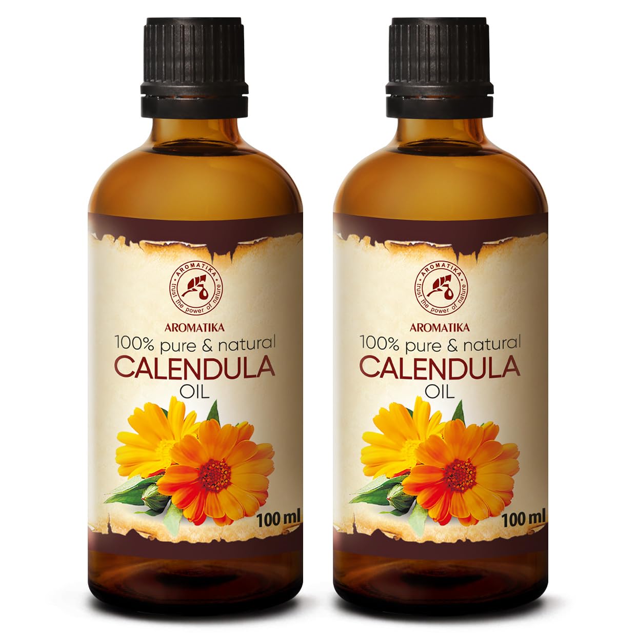 AROMATIKA Calendula Oil set 2 x 3.4 Fl Oz - 6.8 Fl Oz - Calendula Officinalis - Infused - Almond Oil Base - 100% Pure & Natural 