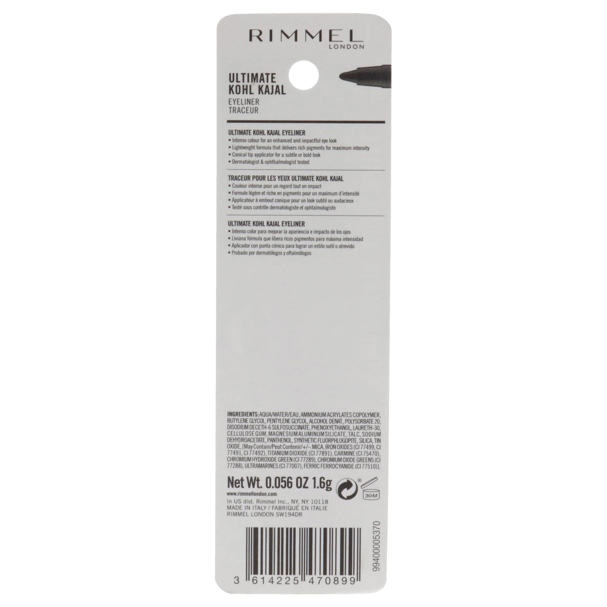 Rimmel London Ultimate Kohl Kajal Waterproof Eyeliner - 001 Black Obsidian Eyeliner Women 004 Oz