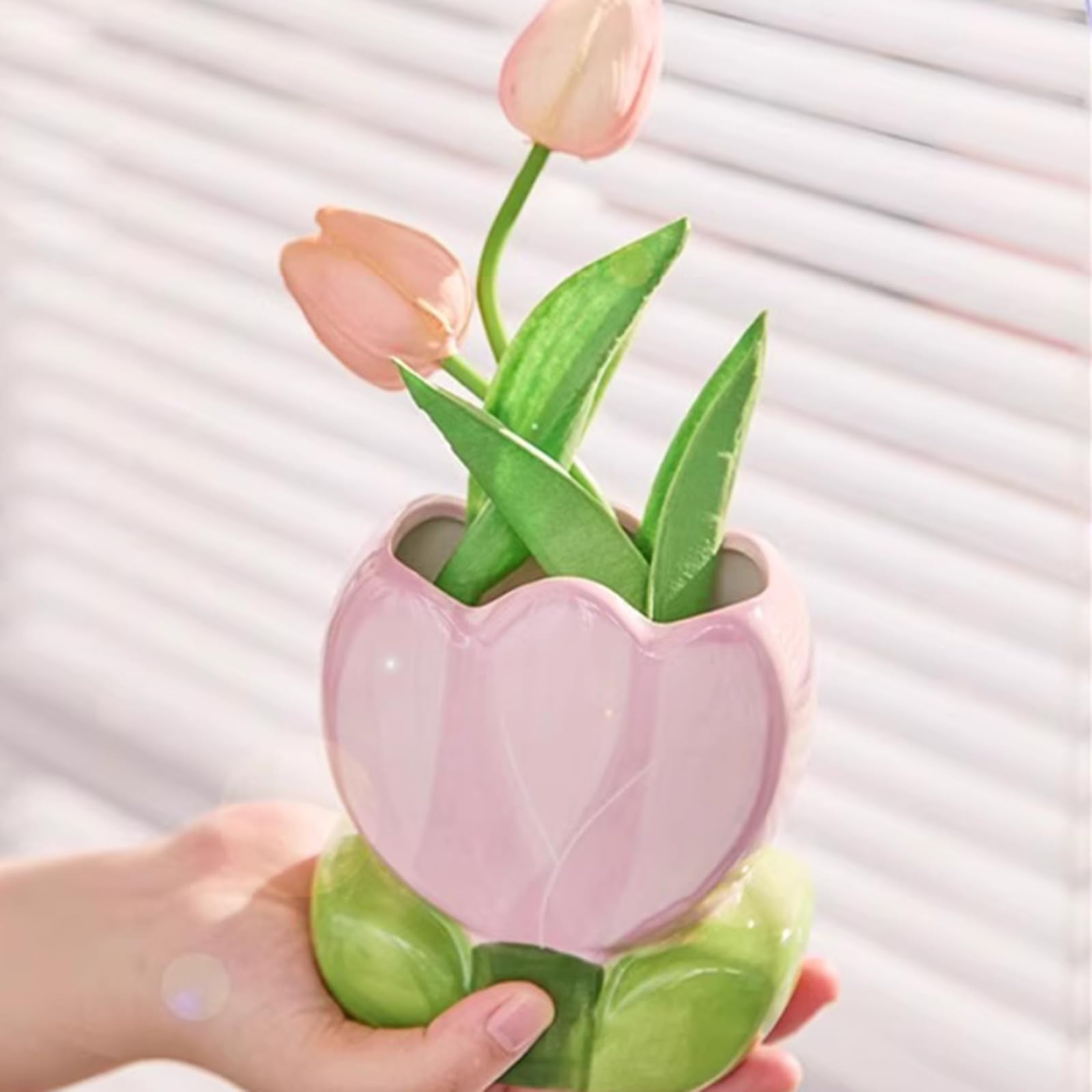 TANG SONG Ceramic Tulip Make up Brush Holder Flower Cosmetic Storage Box Pen and Pencil Holder Desktop Organizers (Purple)