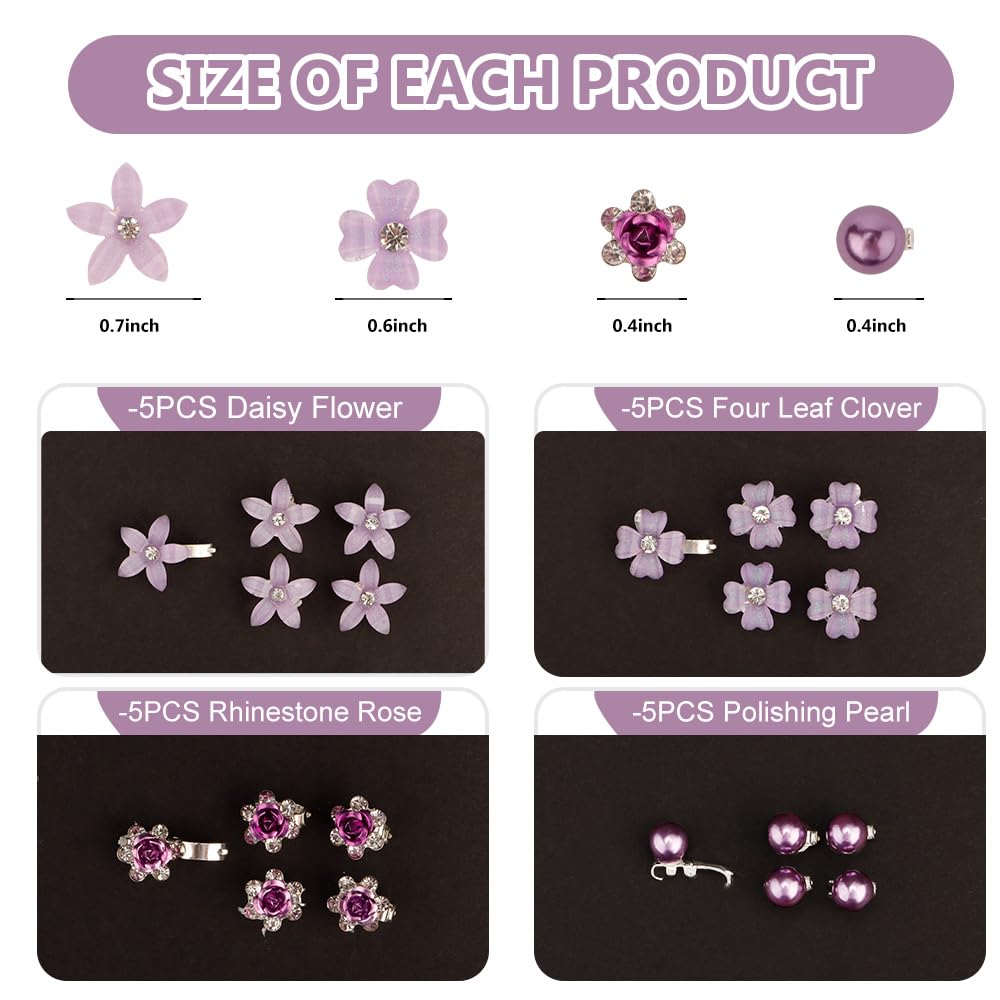 Ahoney 20Pcs Purple Flower Hair Clips With Rhinestone Mini Clips For Hair Cute Hair Pins Decorations Hair Clips For Prom Hair Ba
