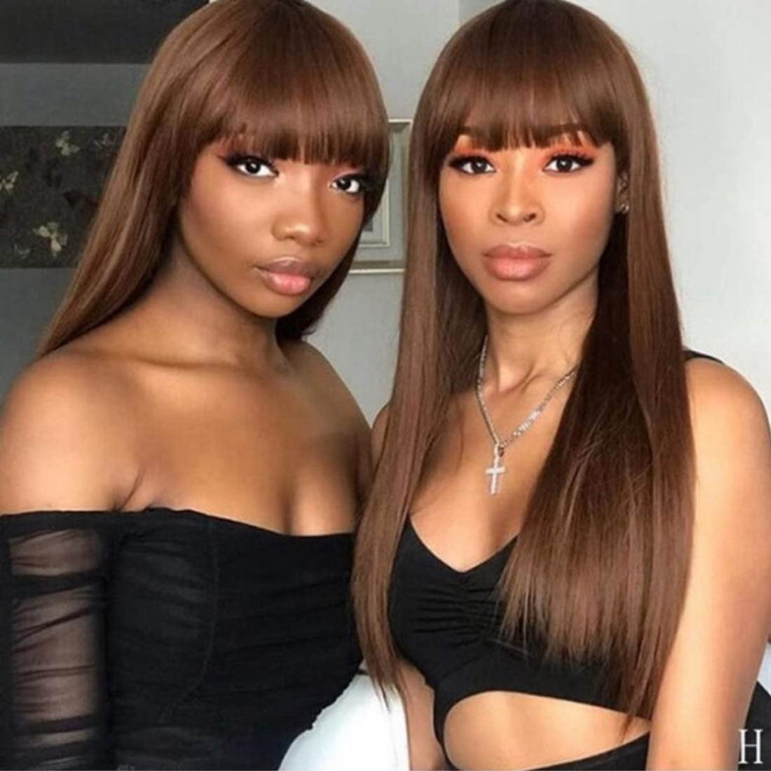 Beauty Forever Color Wig #4 Chocolate Brown Straight Human Hair Wigs With Bangs,Affordable Layer Cut Straight Glueless Dark Brow