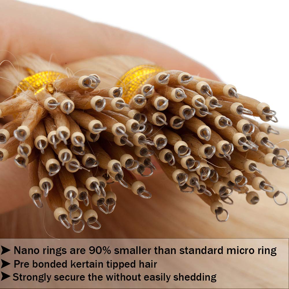 Sego Nano Ring Bead Hair Extension 100% Remy Human Hair Extension Pre-Bonded Micro Nano Rings Beads Loop Hand Tied Hairpiece Str