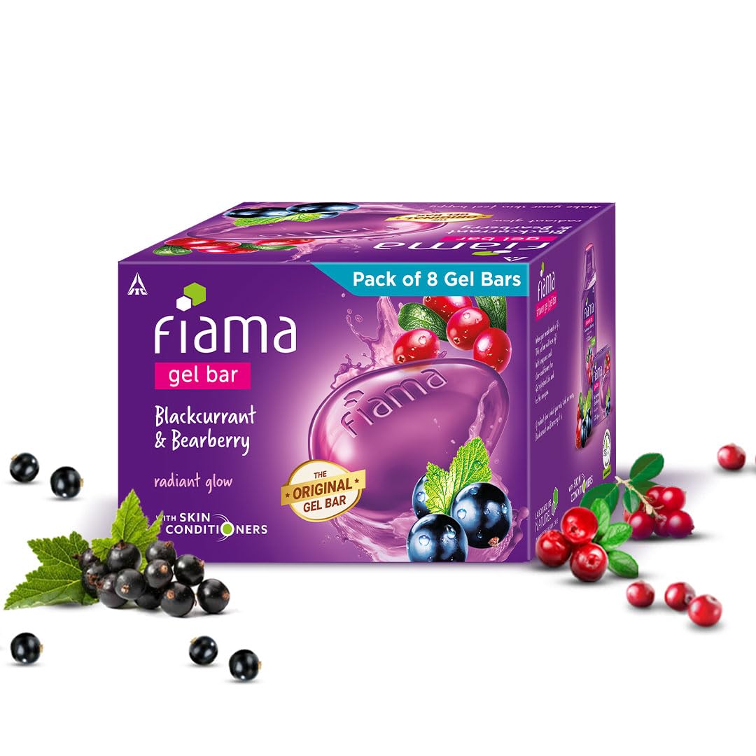 Fiama Gel Bar Soap Blackcurrant And Bearberry, 1000 G (125G, Pack Of 8), For Radiant Glowing Skin, With Skin Conditioners, All S