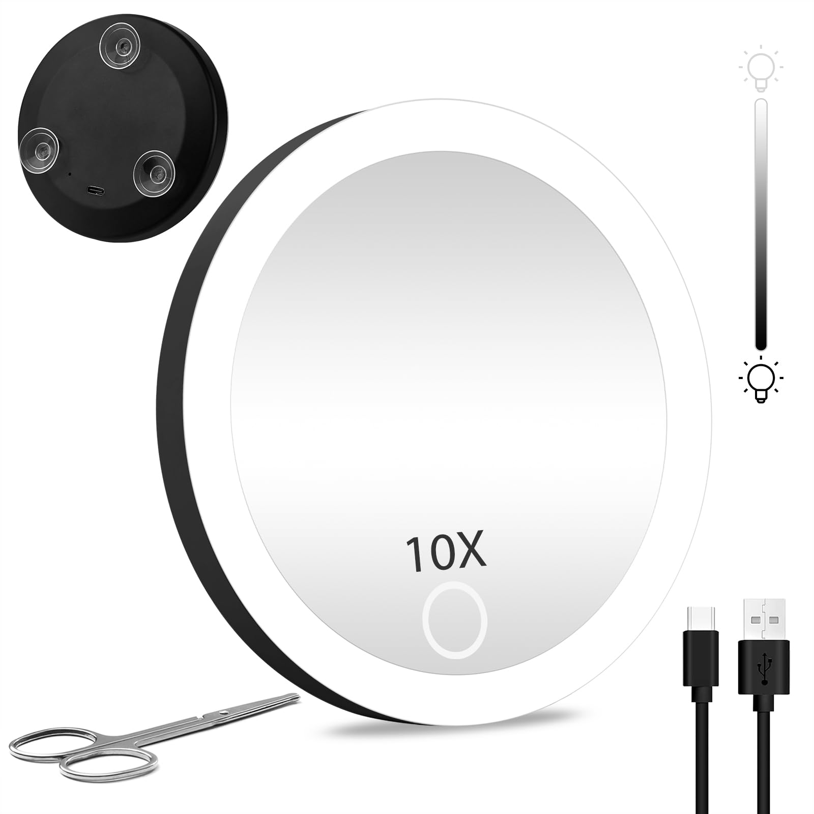 LED Magnifying Mirror, 10X Magnifying Mirror with Light, Makeup Mirror with 10X Magnification 4'' Handheld Cosmetic Mirror, Rech