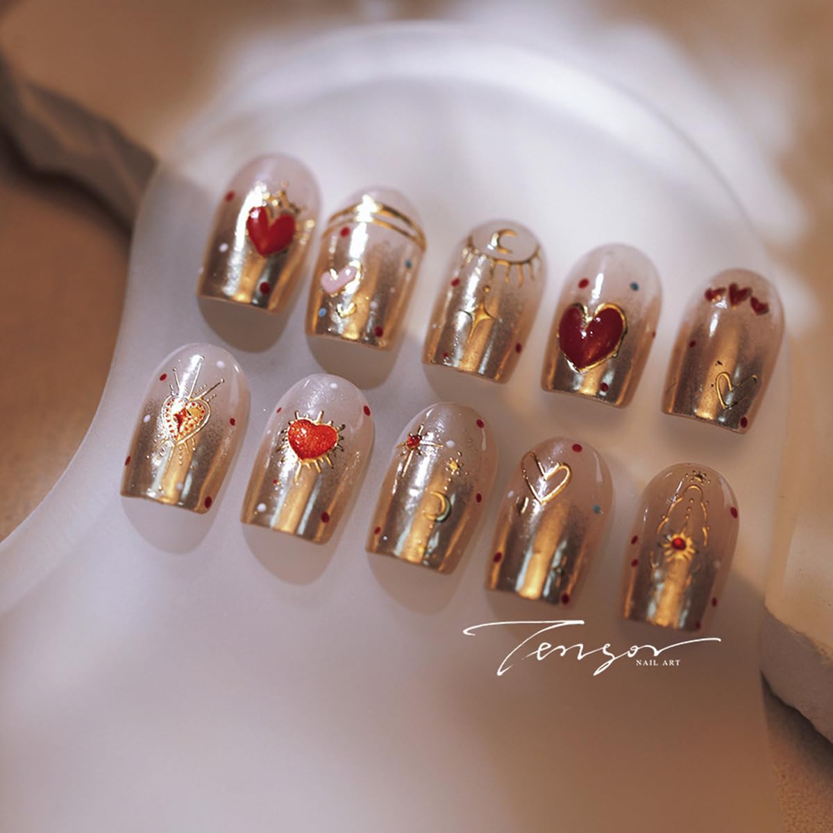 Heart Star Nail Art Stickers Decals Love Heart Valentines Day Nail Stickers Star Moon Sun 5D Embossed Nail Decals Golden Luxury