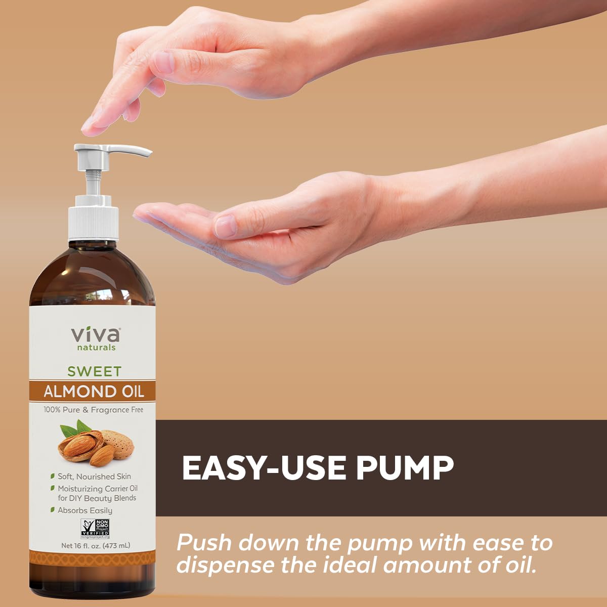 Sweet Almond Oil for Skin - Body Oil, Hair Moisturizer and Relaxing Massage and Oil, Carrier Oil for Essential Oils Mixing, Non-