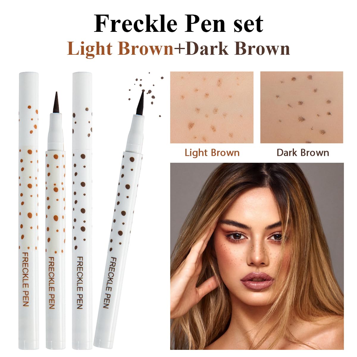 2 Colors Freckle Pen Face Freckle Makeup Pen,Waterproof Long Lasting Quick Dry Small Spot Natural Lifelike Face Freckle Makeup P
