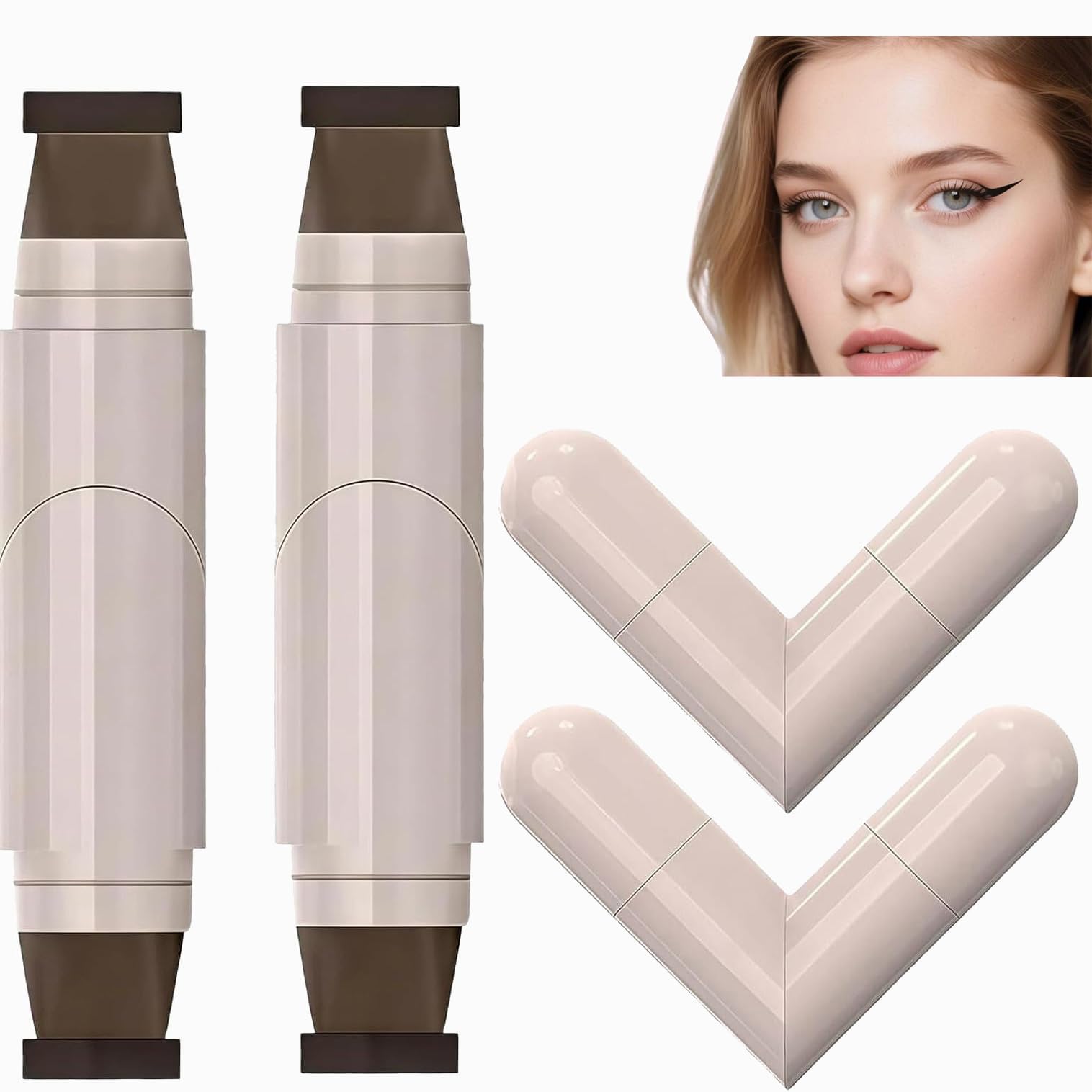 2Pcs Eyeliner Stamp Set, Eyeliner Pen, Eyeliner Waterproof Smudge Proof, Suitable For Daily Makeup Routines, Various Styles And 