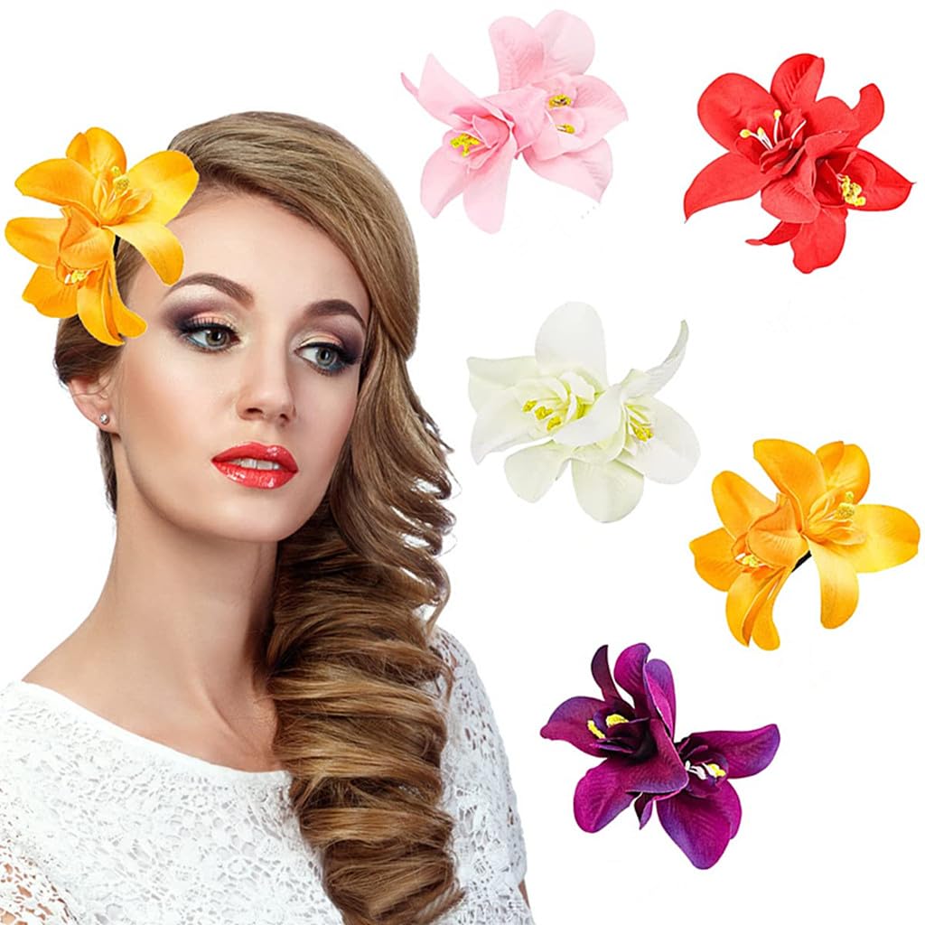 Alimitopia Flower Hair Clip Bohemia Hawaiian Fabric Artificial Orchid Flower Hairpin Barrette Headdress Bobby Pins Headwear Hair