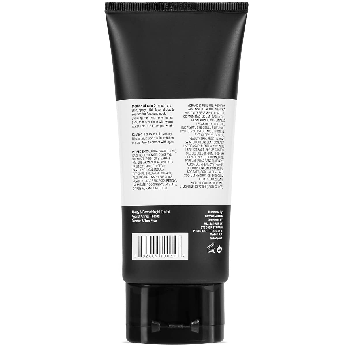 Anthony Deep Pore Cleansing Clay, 3 Fl Oz, Contains Kaolin and Bentonite Clays, Apricot Oil, Calendula, Vitamins A, C, and E, Re