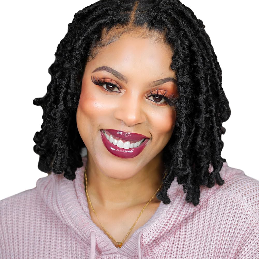 Niseyo 10 Inch Soft Butterfly Locs Crochet Hair 6 Packs Handmade Pre Looped Distressed Faux Locs Crochet Butterfly Braids (10 In