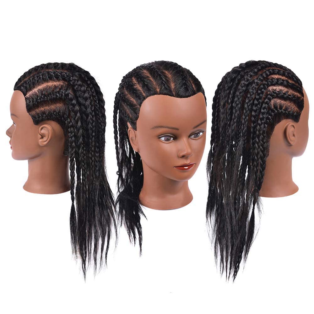 Mannequin Head With 100% Real Hair, 16'' Hairdresser Cosmetology Mannequin Manikin Training Practice Doll Head For Hairstyling A