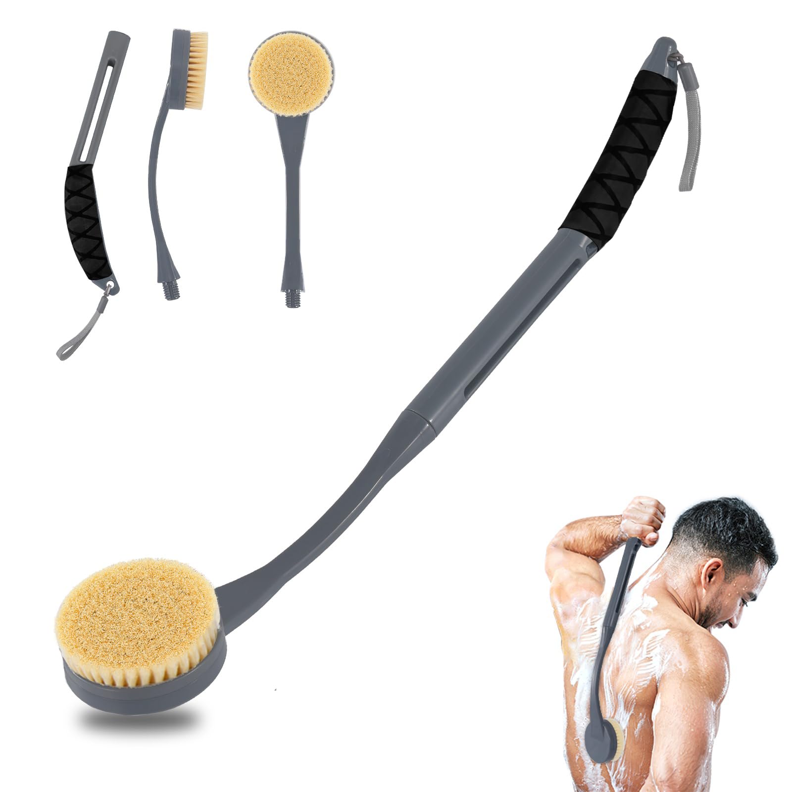 Back Scrubber For Shower,20.5'' Bath Brush Long Handle For Shower For Deep Cleaning,Back Brush For Shower Men(Grey)