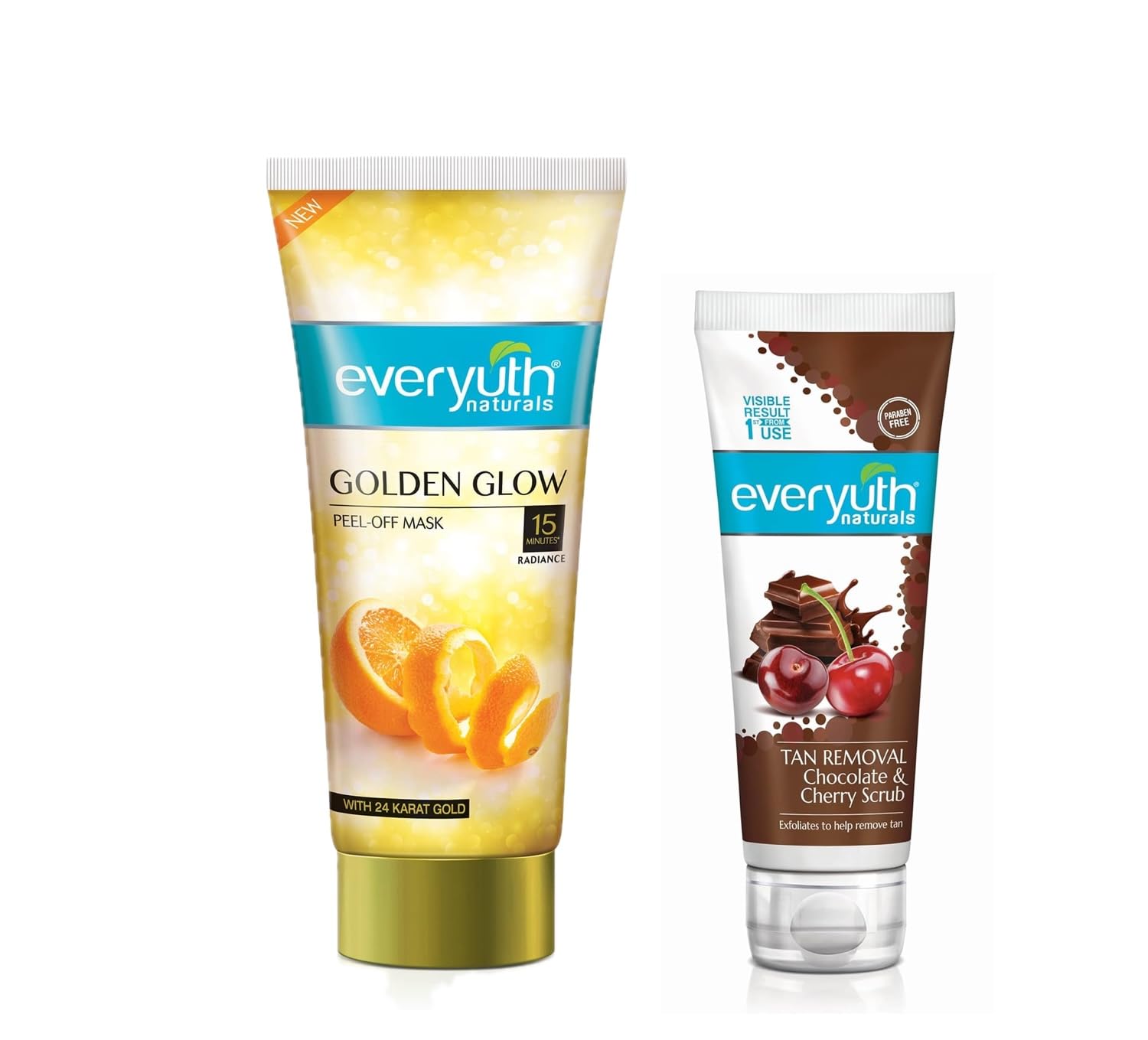 Everyuth Advanced Golden Glow PeelOff Mask, 90Gm And Chocolate And Cherry Tan Removal Scrub 50Gm, Combo Pack