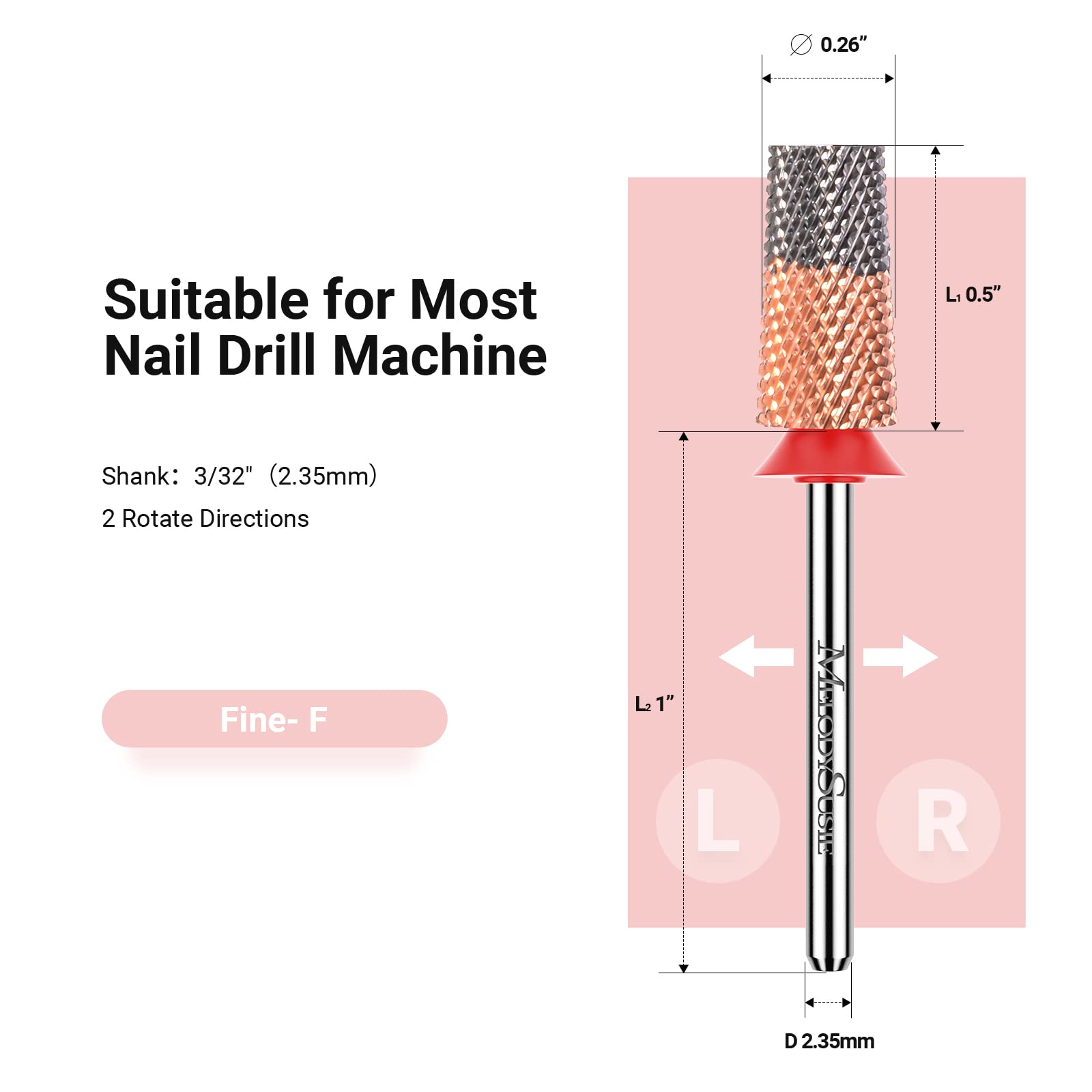 Melodysusie Tapered Barrel Nail Drill Bits, 3/32'' Carbide Tungsten Bits, Suitable For Manicure Pedicure Cuticle Gel Polishing,