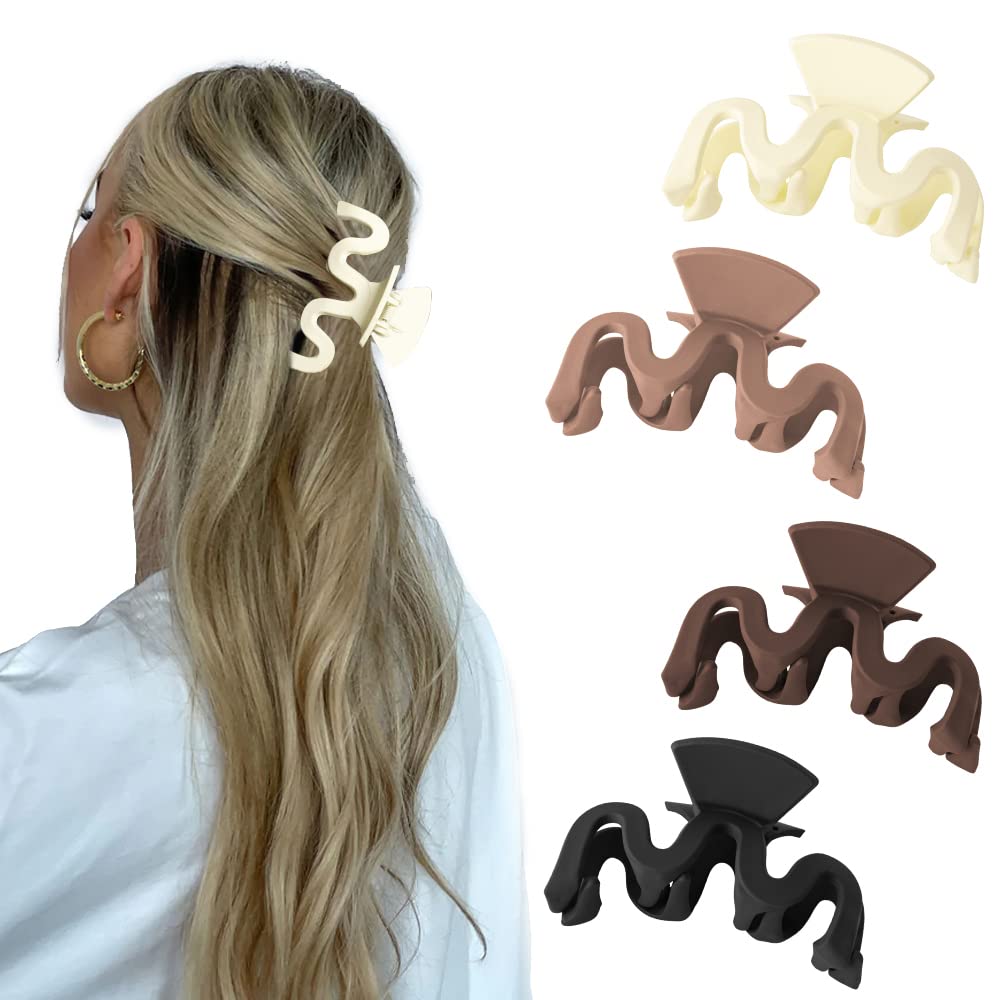 Bmobuo Hair Clips 4PCS Wavy Neutral Hair Clips Hair Claw Clips 3.5'' Matte Hair Clips Claw Clips for Thick Hair Clips for Thin H