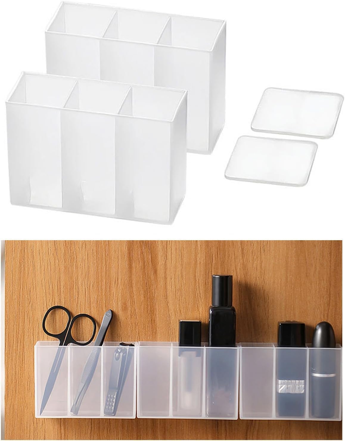 Morovik Mini Wall Mount Storage Box, 6 Compartment Transparent Plastic Makeup Brush Lipstick Holder SelfAdhesive Pen Holder Mak