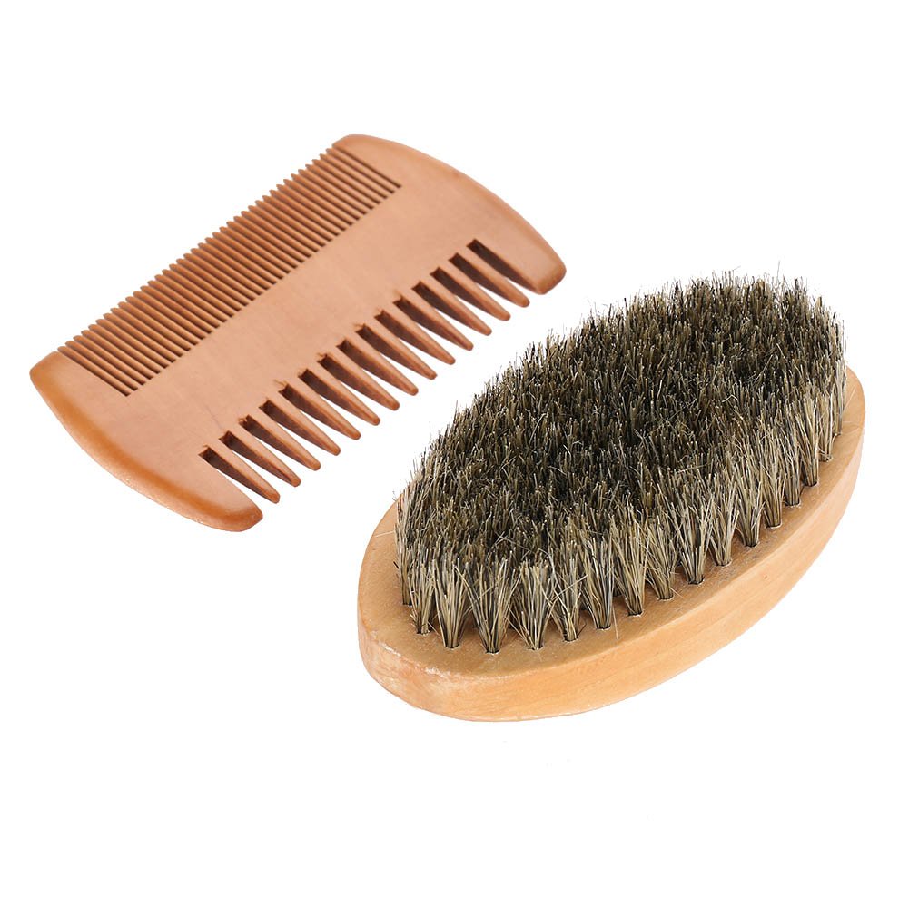 Mens Beard and Mustache Care Kit - Oval Brush, Comb, Grooming Tools for Softening, Conditioning, and Cleaning