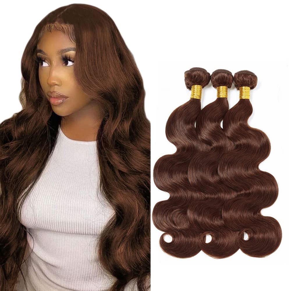 300g #4 Brown Human Hair Bundles Body 3 Pcs 14 16 18 inch