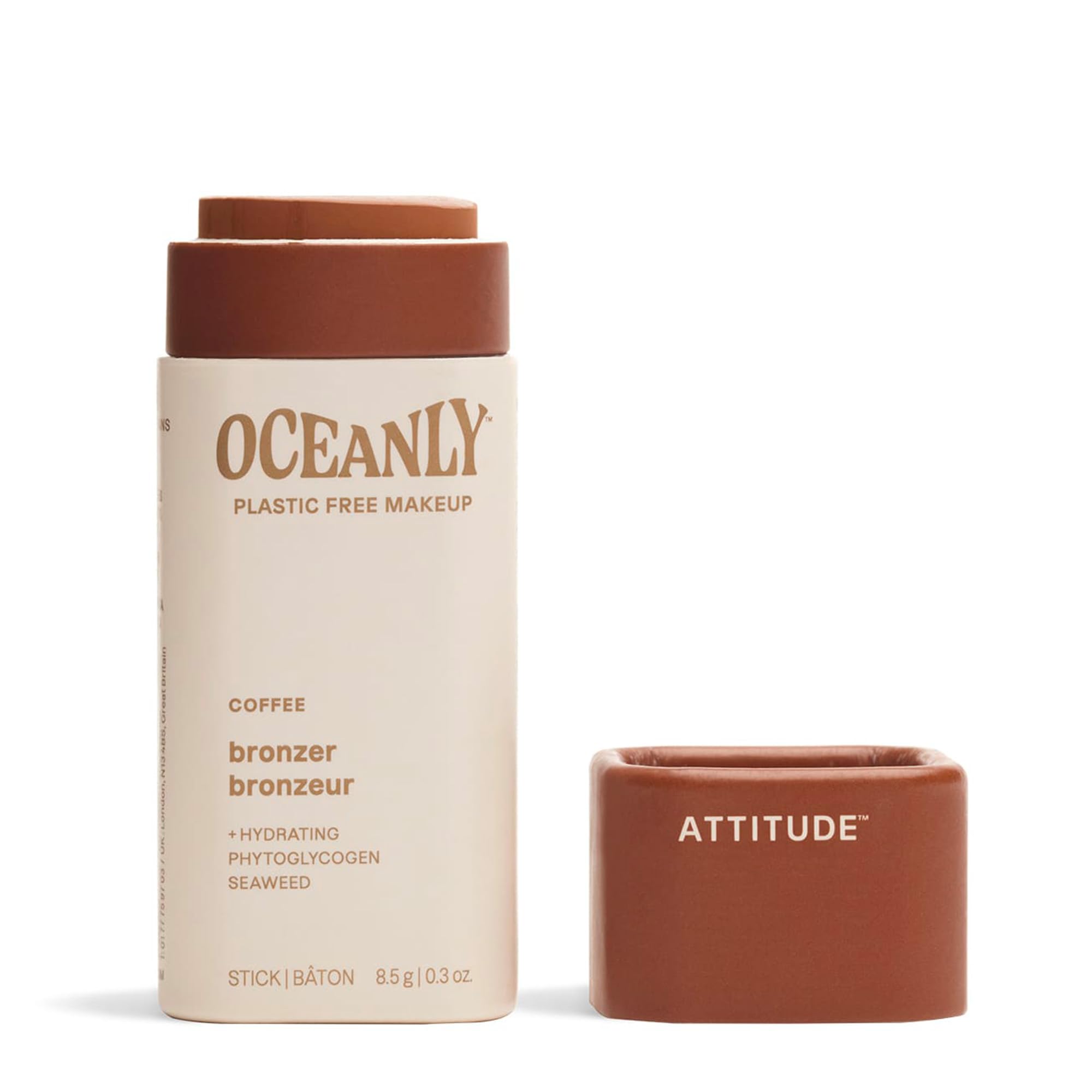 ATTITUDE Oceanly Lightweight Bronzer Stick, Titanium Dioxide-Free, EWG Verified, Plastic-Free, Vegan & Cruelty-free Makeup, Coff