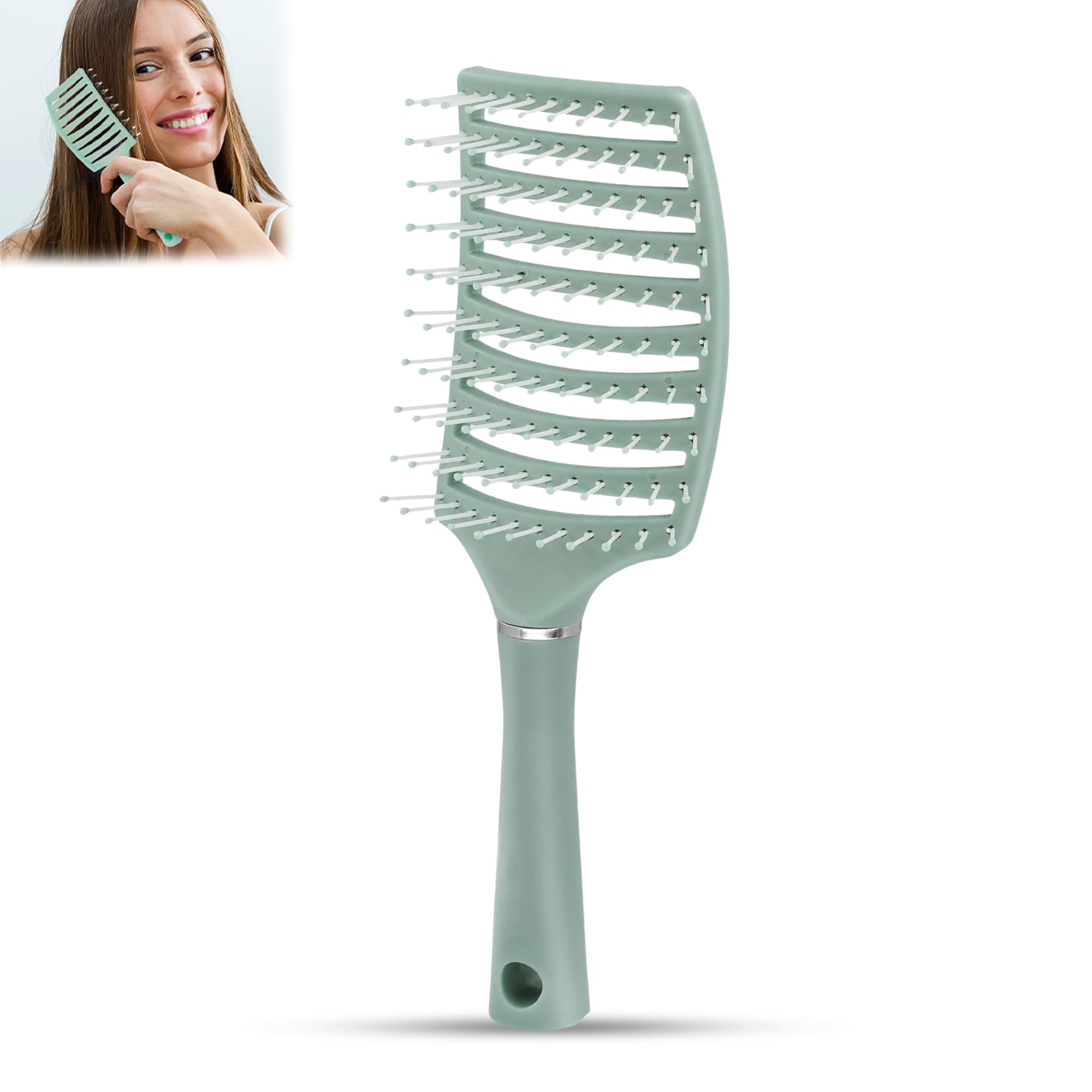 Glun Portable Detangling Hair Brush Pack Of 1 Green Colour, Curly & Straight Hair Brush For Women & Men Accessories Use In Salon