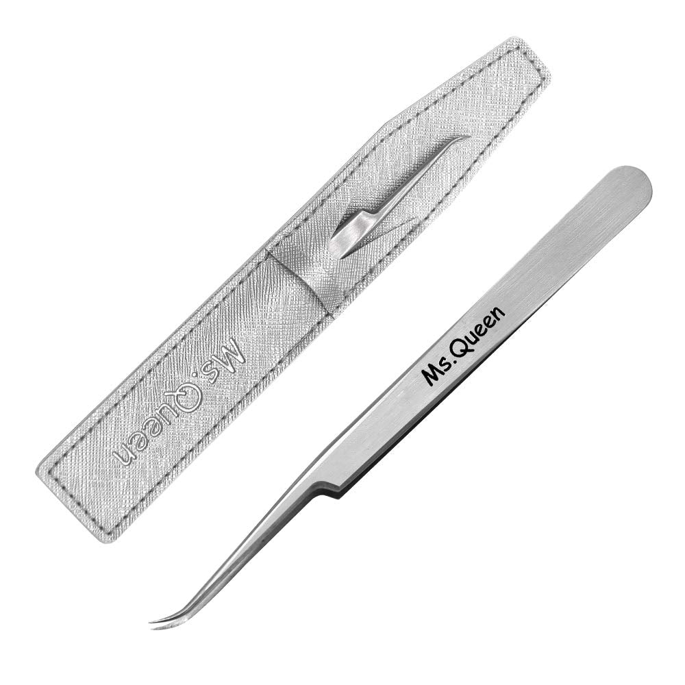 Ms.Queen Eyelash Extension Tweezers,Professional Curved Pointed Isolation Tweezers for Classic Individual Volume Mink Lash Exten