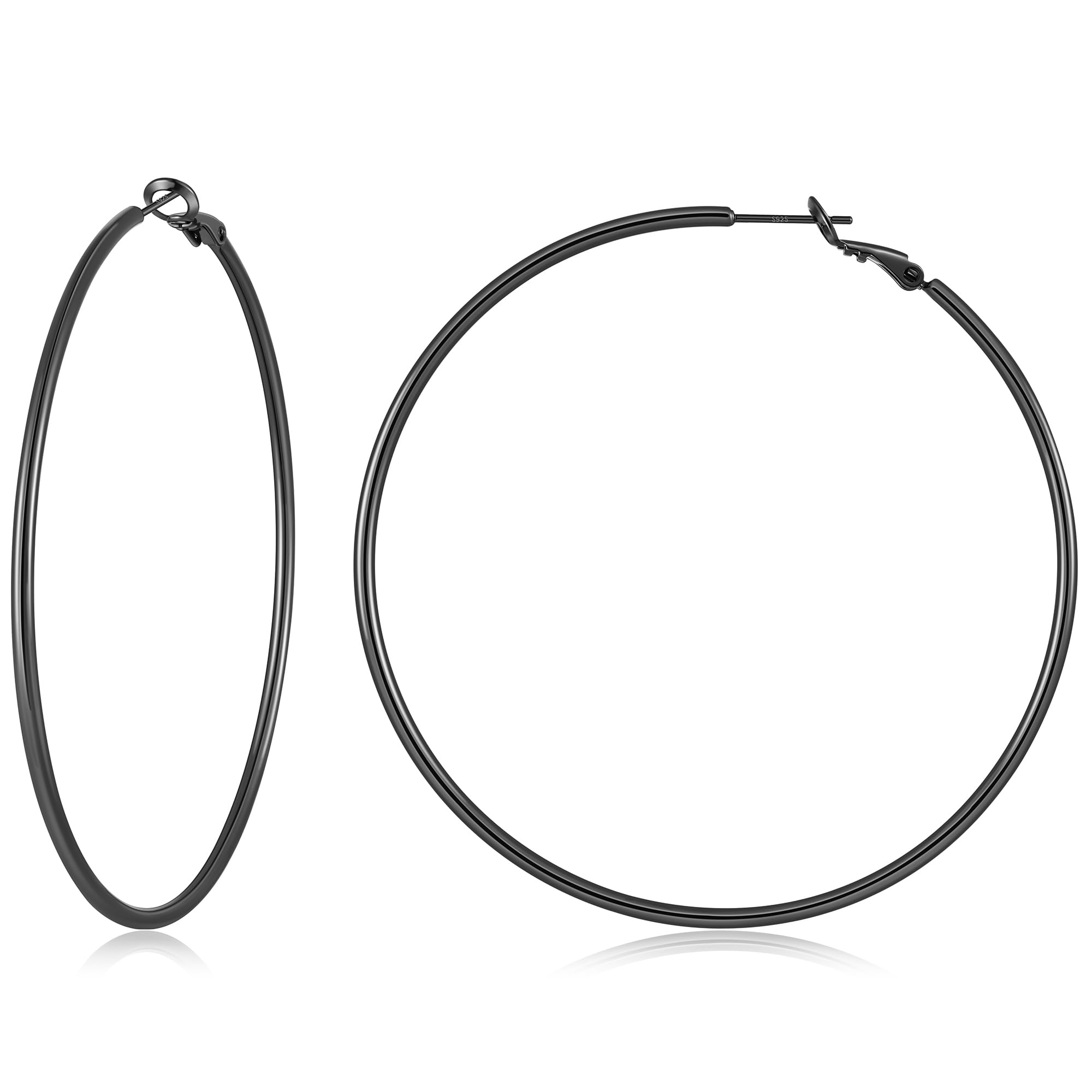 Gacimy Big Black Hoop Earrings for Women 14K Black Plated, 925 Sterling Silver Post Hoops for Women, 70mm Large Earrings