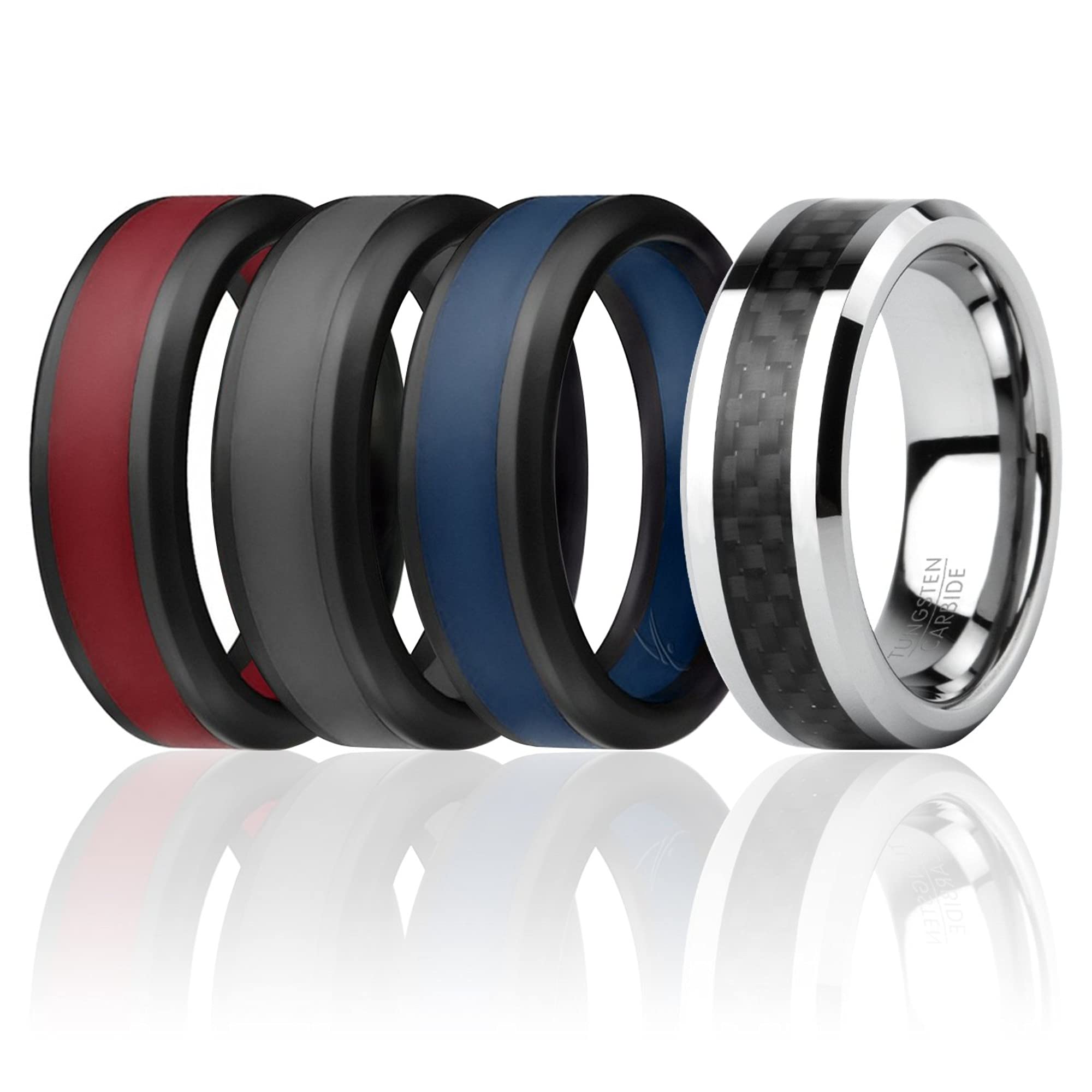 Silicone Wedding Twin Carbon Ring Set - Bordeaux By Roq For Men - 4 X 12 Mm Ring