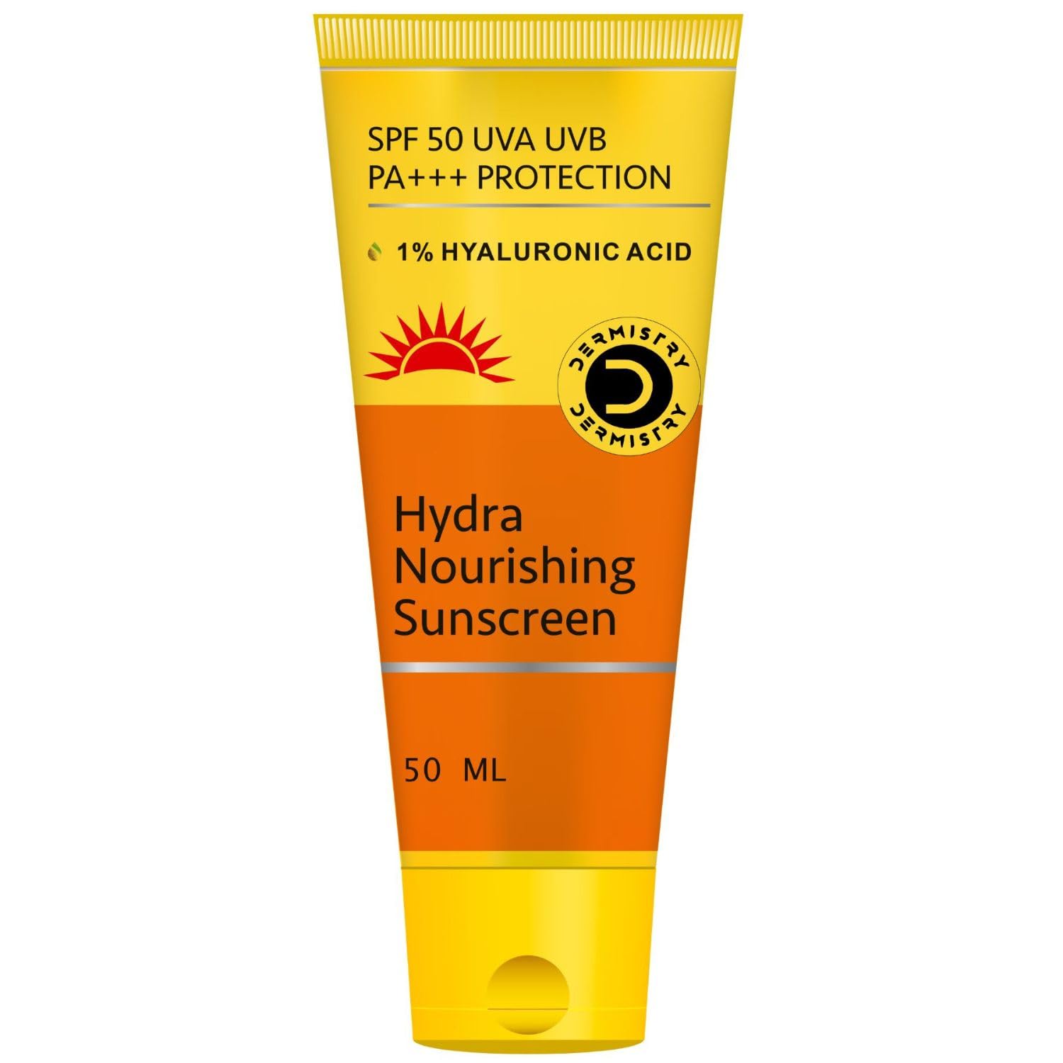 Dermistry 1% Hyaluronic Sunscreen SPF 50 Oil Free Water Based Aqua Gel For Dry Oily Acne Prone Combination & All Skin Types Ligh