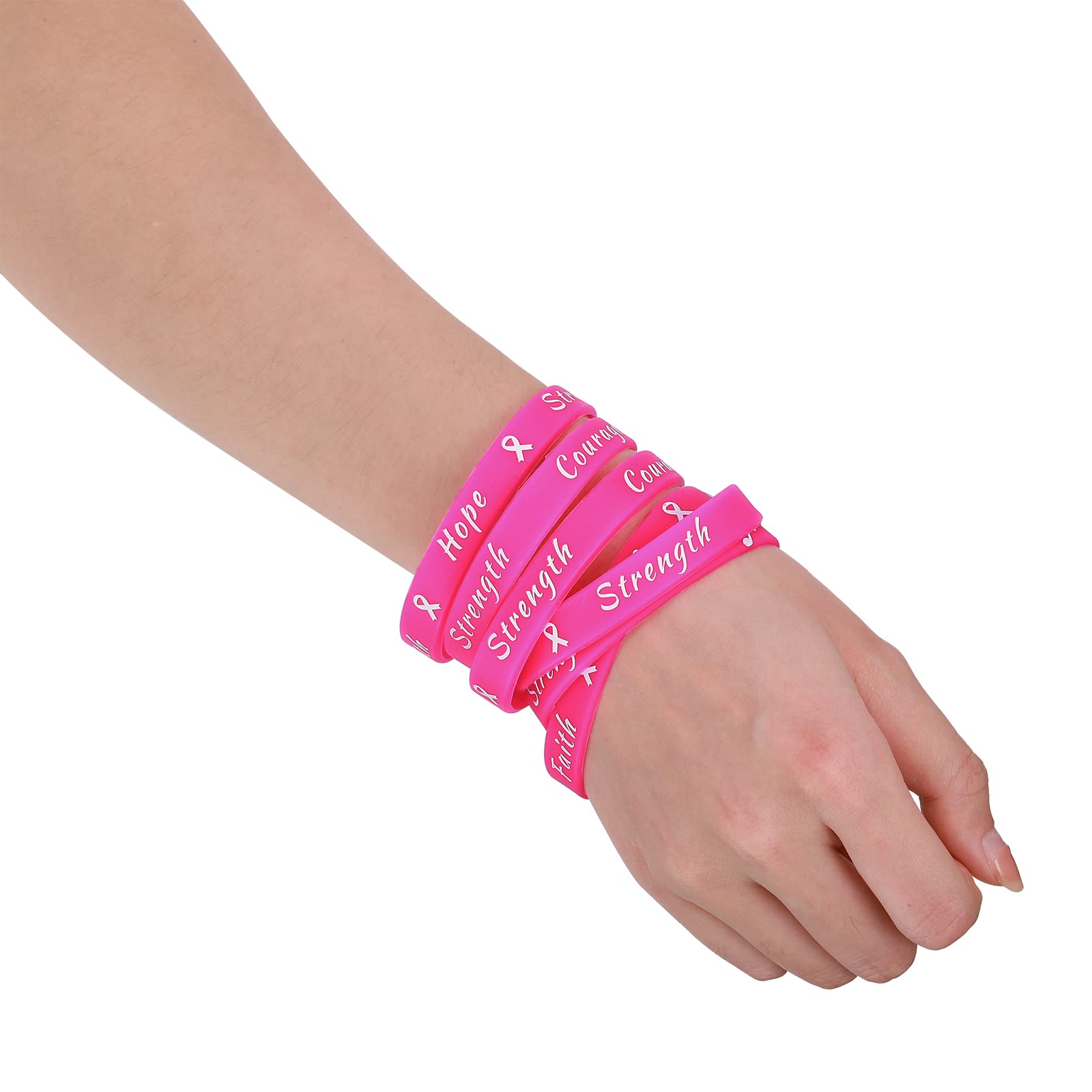 Sratte 360 Pcs Breast Cancer Awareness Pink Ribbon Bracelets Rubber Wristbands for Women Party Public Events Breast Cancer Decor