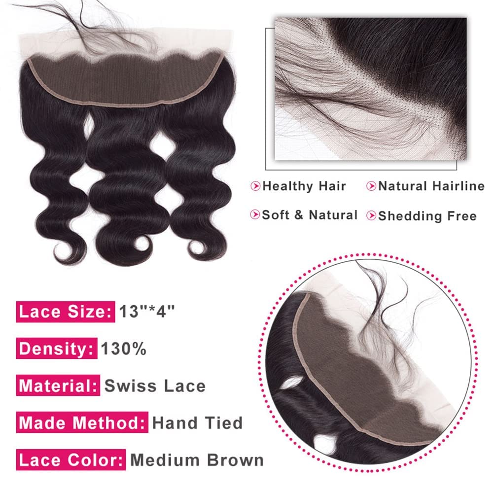 Human Hair 13X4 Body Wave Frontal Ear To Ear Free Part With Baby Hair Lace Frontal Closure Swiss Lace Long Virgin Brazilian Huma