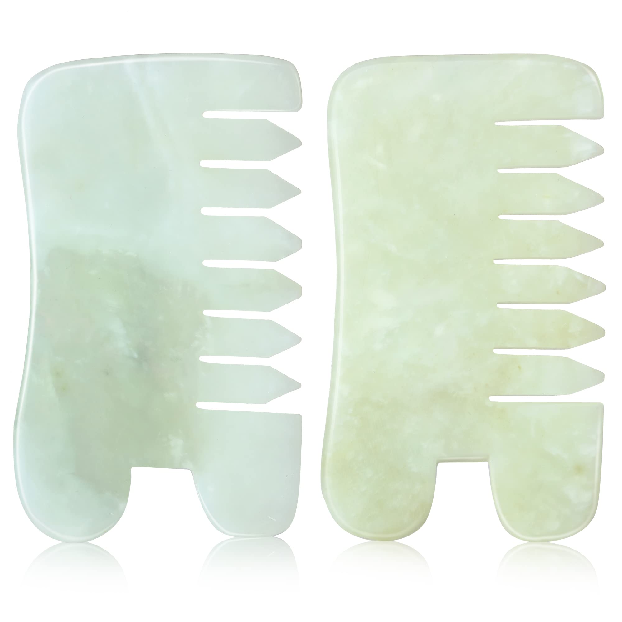 BBTO 2 Pcs Jade Comb for Scalp Massage Gua sha Comb for Head Body spa Hair Multifunctional Handheld Massage Tools(Classic Style)