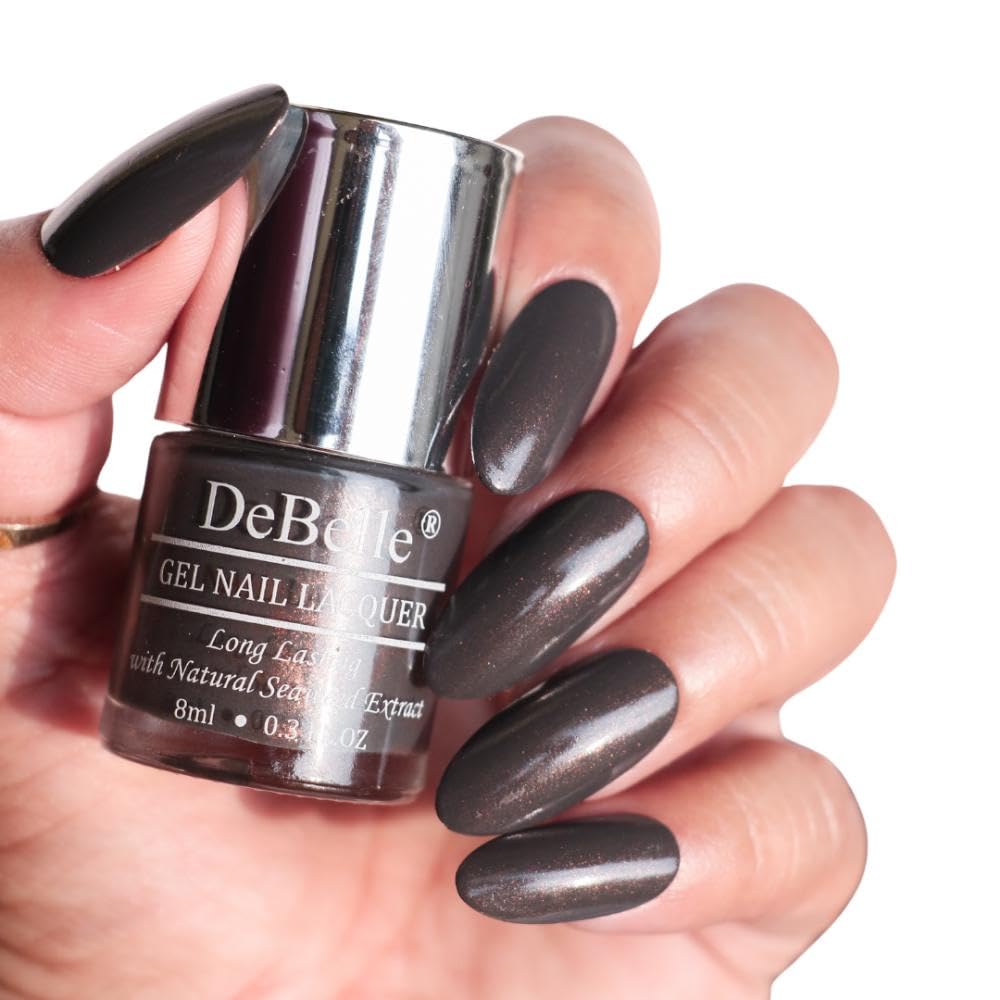 Debelle Gel Nail Polish Copper Glaze (Dark Grey Nail Paint)|Non Uv - Shimmery Finish |Chip Resistant | Seaweed Enriched Formula|