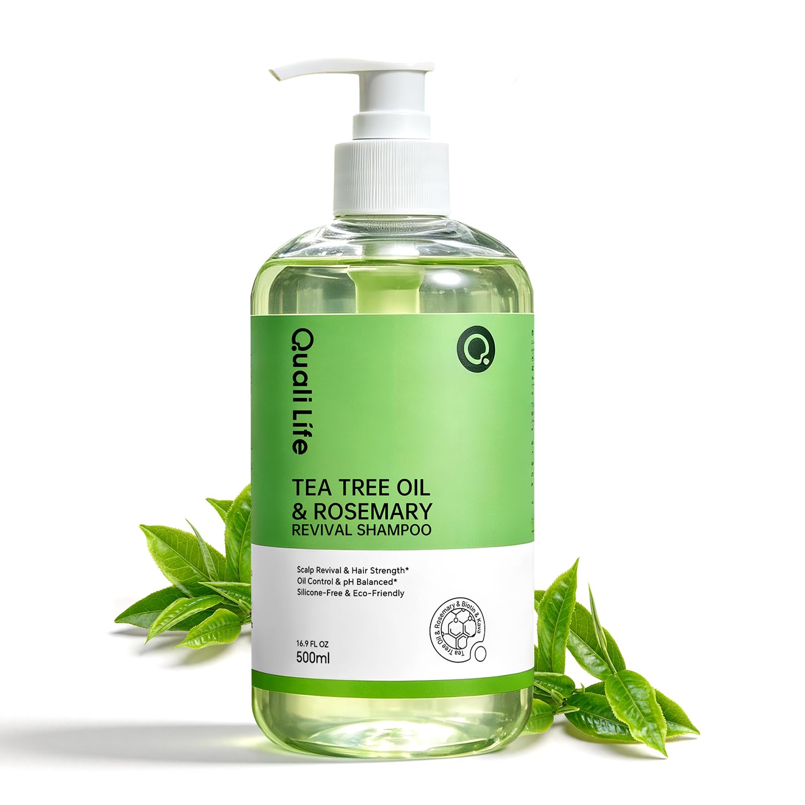 QualiLife Tea Tree Oil & Rosemary Shampoo with Biotin & Kava, 16.9 Fl Oz