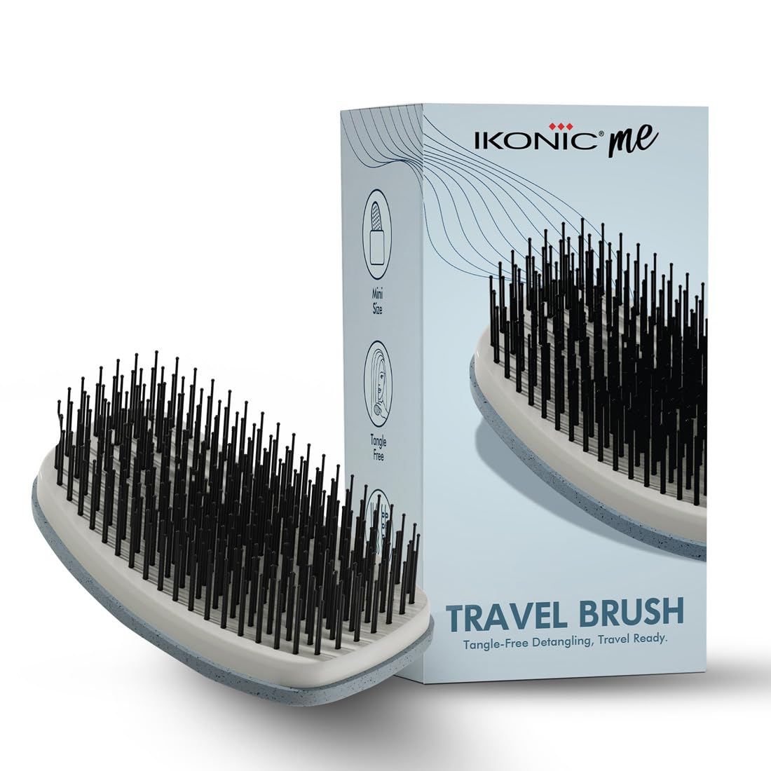 Ikonic Me Travel Hair Brush Ikm2122, Eco Conscious, Ergonomic Palm Grip, Tangle Free Detangling, Anti Static Soft Bristles, Sca