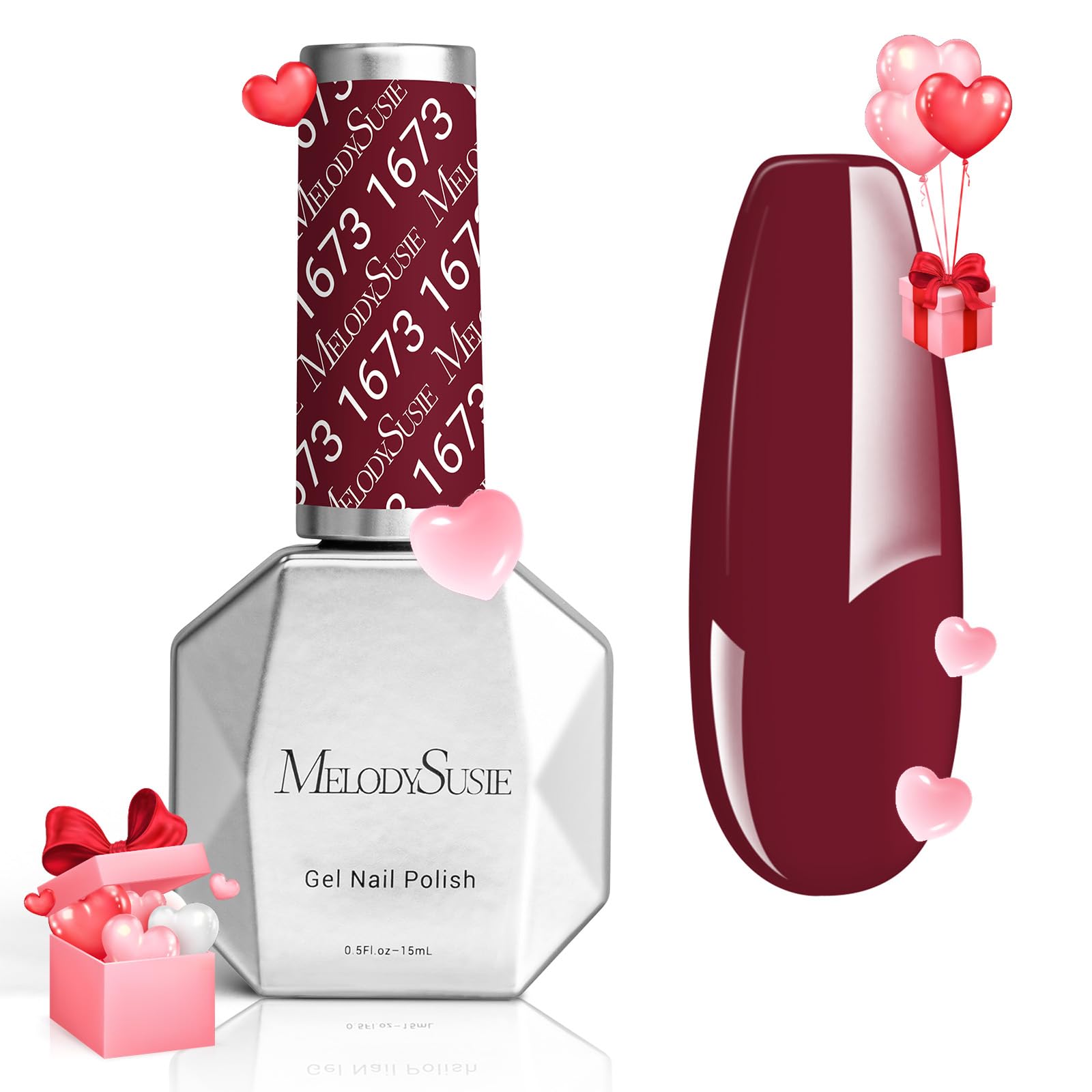 MelodySusie Thick Red Gel Nail Polish,0.5fl oz Burgundy Red Gel Polish Autumn Winter Color 1673, Soak Off UV LED Nail Lamp Dark 