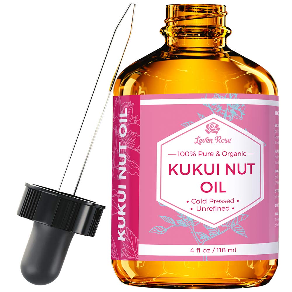 Leven Rose Kukui Nut Oil 4 oz - Cold-Pressed and Unrefined Hair & Face Moisturizer with Dropper - Unscented Pure Face Oil for Wo