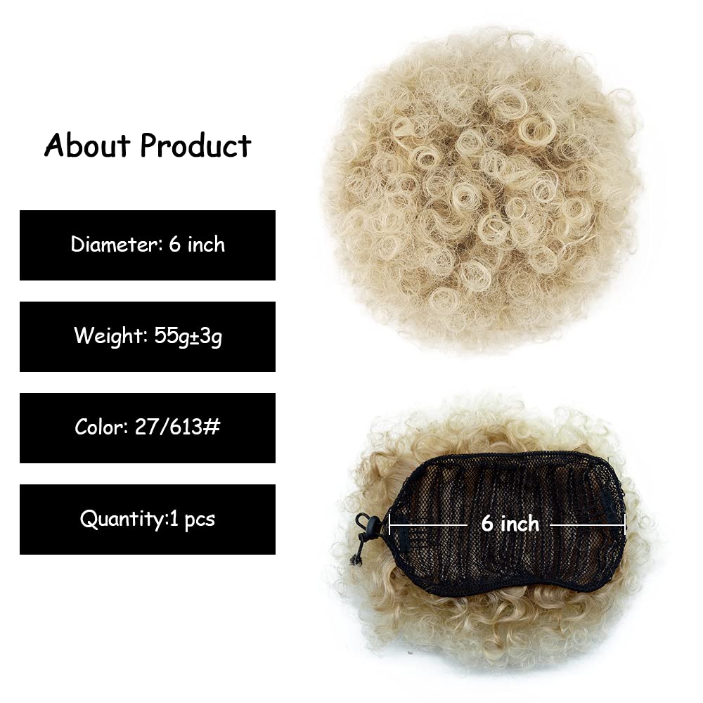 Yinmei Baibian Brown Blonde Afro Puff Drawstring Ponytail Kinky Curly High Puff Ponytail Bun Hair Piece Short Clip In On Updo Ha