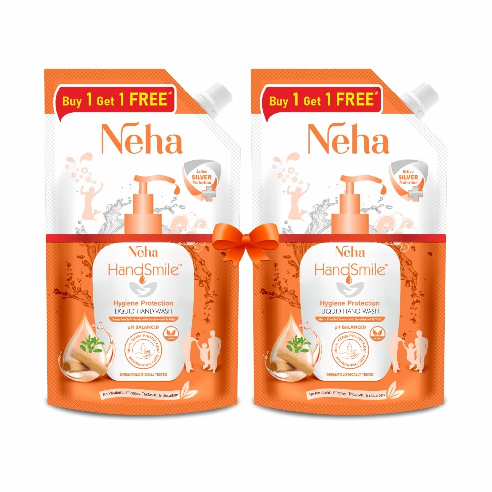 Neha Handsmile Liquid Handwash Hygiene Protection With Sandalwood & Tulsi Refil Combo | Rich Foam | Moisturizing Hand Wash | Sof