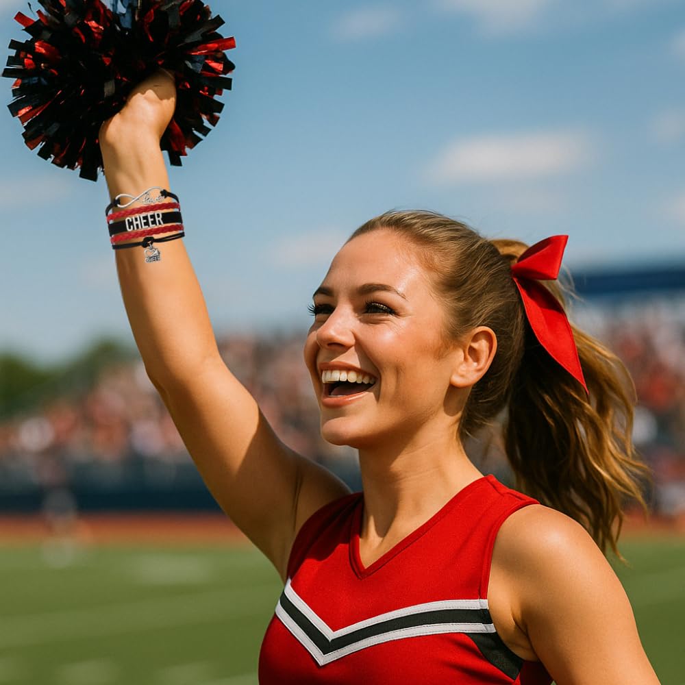 Infinity Collection - Cheer Bracelet - Red and Black - Cheerleading Infinity Charm Jewelry Gift for Cheerleaders, Teams, or Squa