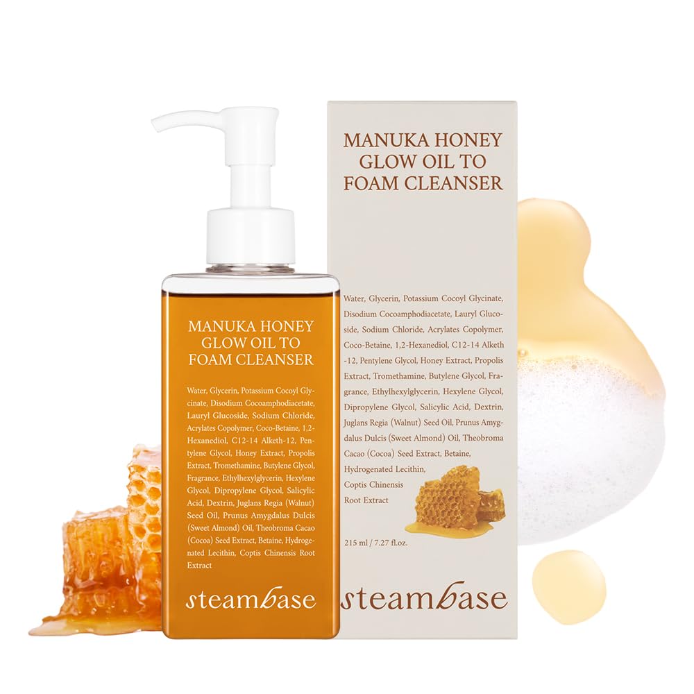 Steambase Manuka Honey Glow Oil To Foam Cleanser | Daily Facial Cleanser For Sensitive Skin | Moisturizing, Foaming Face Wash Fo