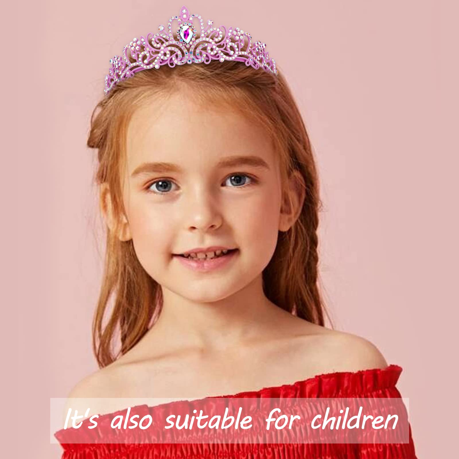Cocide Pink Tiaras And Crowns For Women Crystal Princess Tiara Rhinestone Queen Crown With Combs Bride Bridal Wedding Prom Hallo
