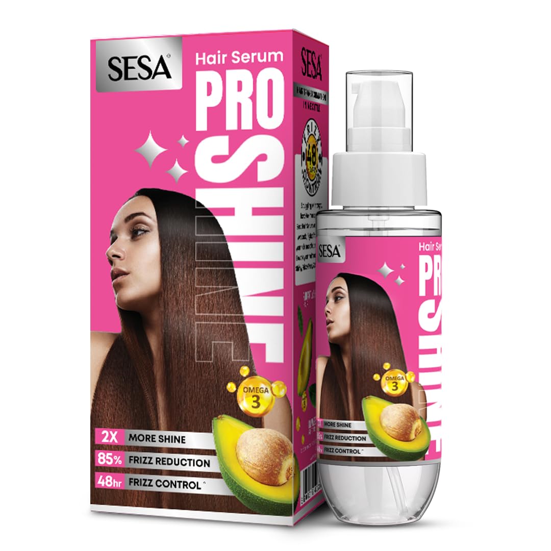 Sesa Pro Shine Hair Serum For Women 2X Shine 48 Hours Frizz Free For Dry Rough Hair, Smooth And Shiny With Omega 3 & Avocado, 10