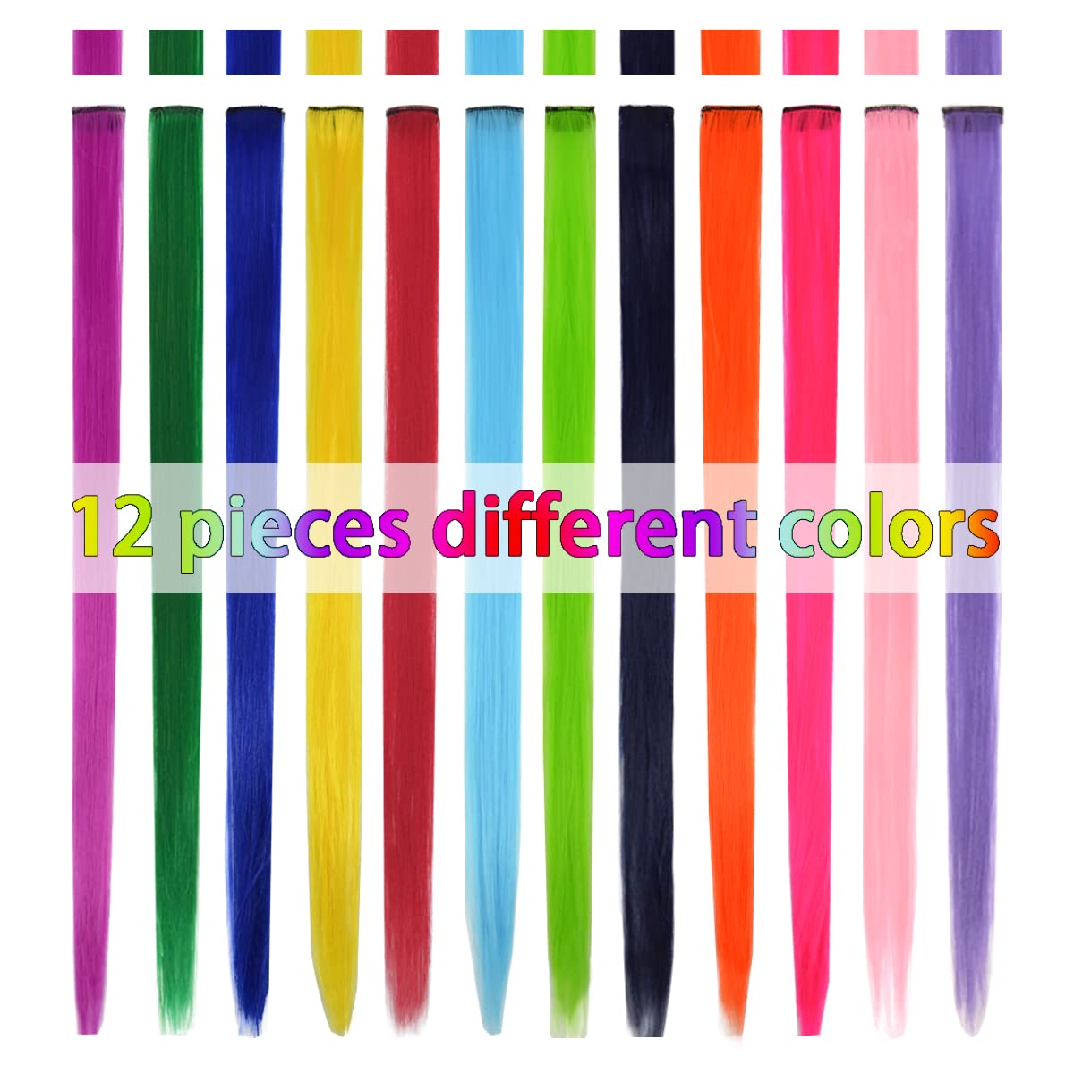 12 Pcs Colored Hair Extensions 22 Inch Colored Hair Clips Straight Synthetic Hairpieces Multi-colors Party Highlights Clip for W