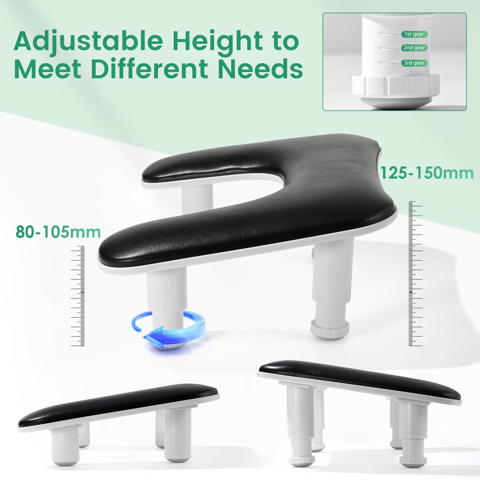 Big Arm Rest For Nails Tech: 2Nd Generation U-Shaped Manicure Nail Arm Rest Stand Height Adjustable Armrest Microfiber Pu Leathe