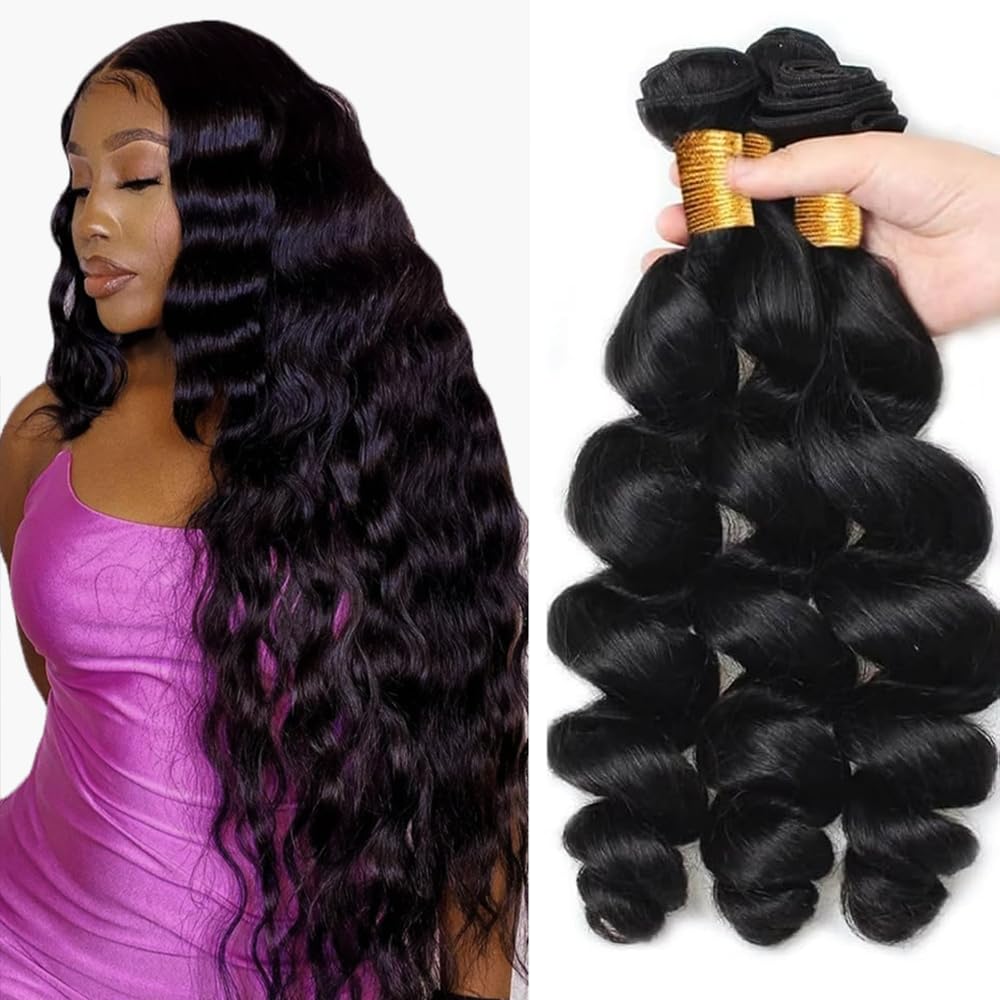 Loose Deep Wave Bundles #1B Black Bundles Human Hair 16 16 16 Inch Unprocessed Brazilian Virgin Remy Hair 3 Bundle Natural Black
