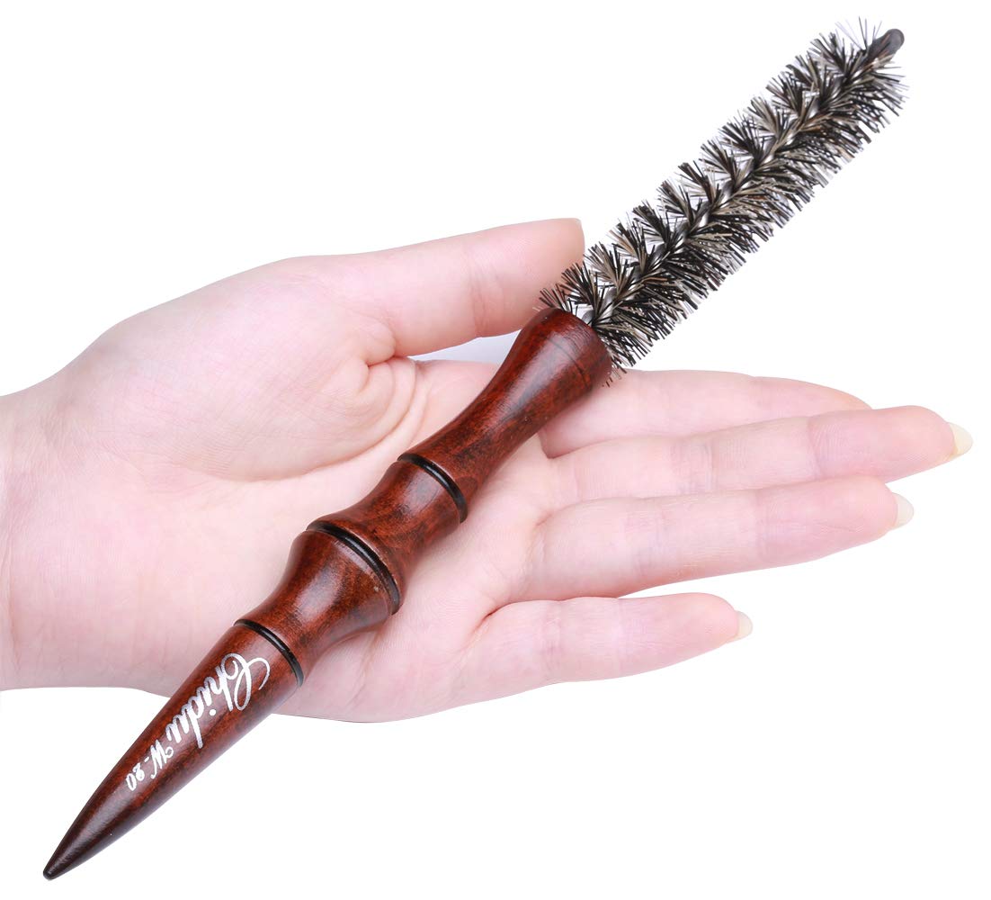 Perfehair Mini Boar Bristle Round Brush For Short Hair, Small Round Barrel Brush For Blow Drying-0.85 Inch Diameter