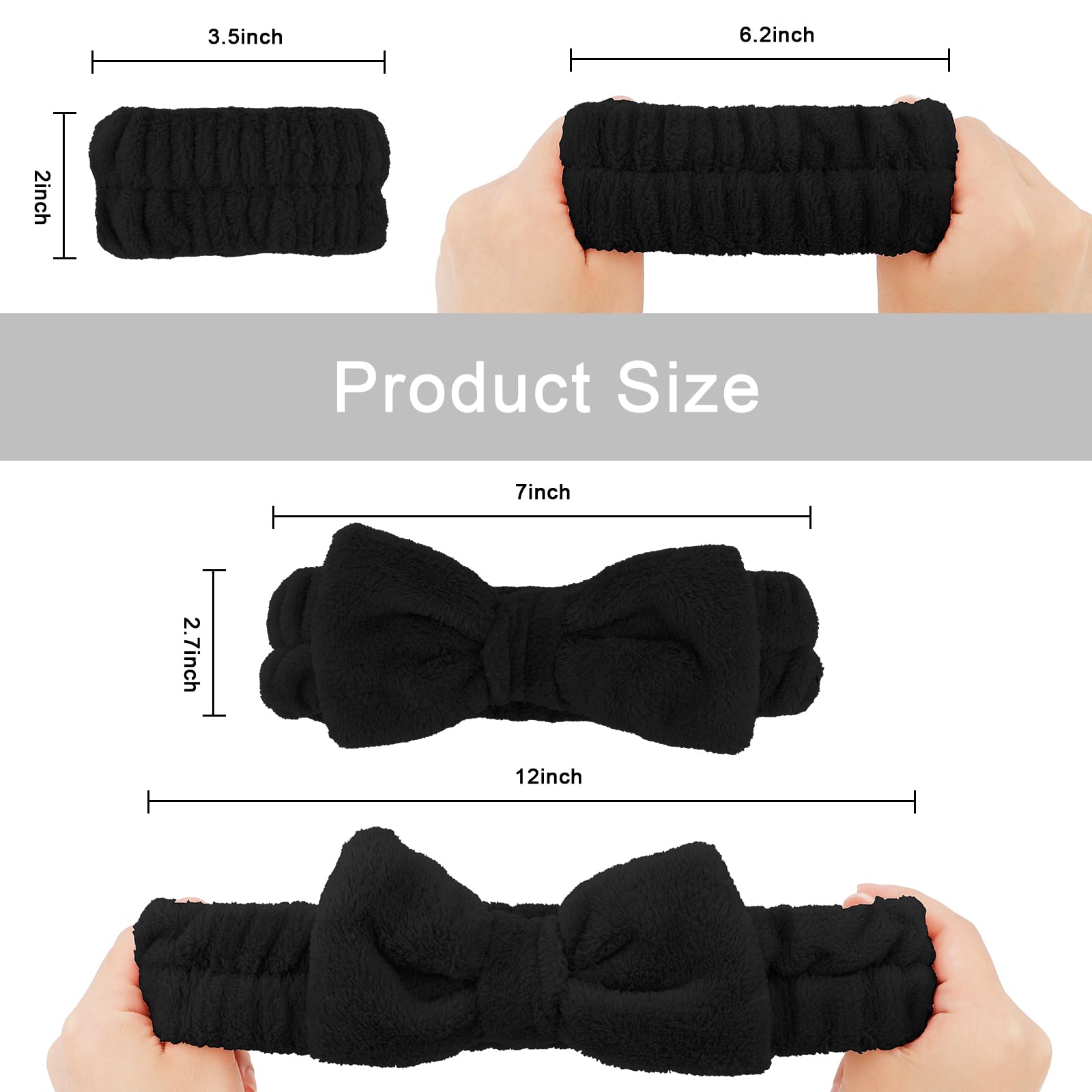 Cieher 12 Pcs Black Makeup Headband For Women Wrist Washband Scrunchies Cuffs For Washing Face, Soft Bow Hair Band Matching Wris
